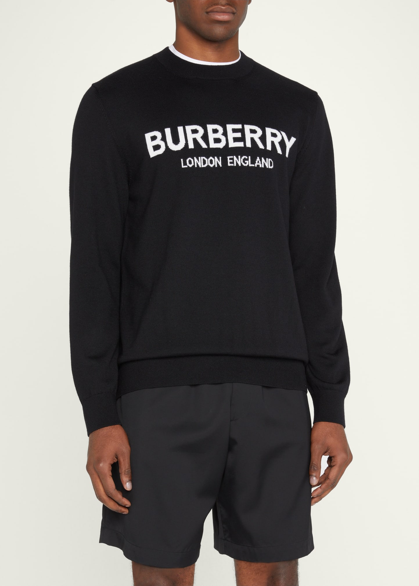 Burberry Men's Fennell Logo Merino Crewneck Sweater - Bergdorf Goodman