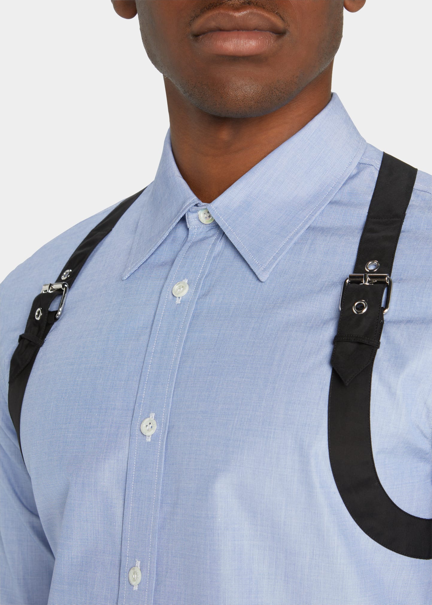 harness dress shirt McQueen Men's Logo Stretch Cotton Tape Harness Shirt - Black Silver