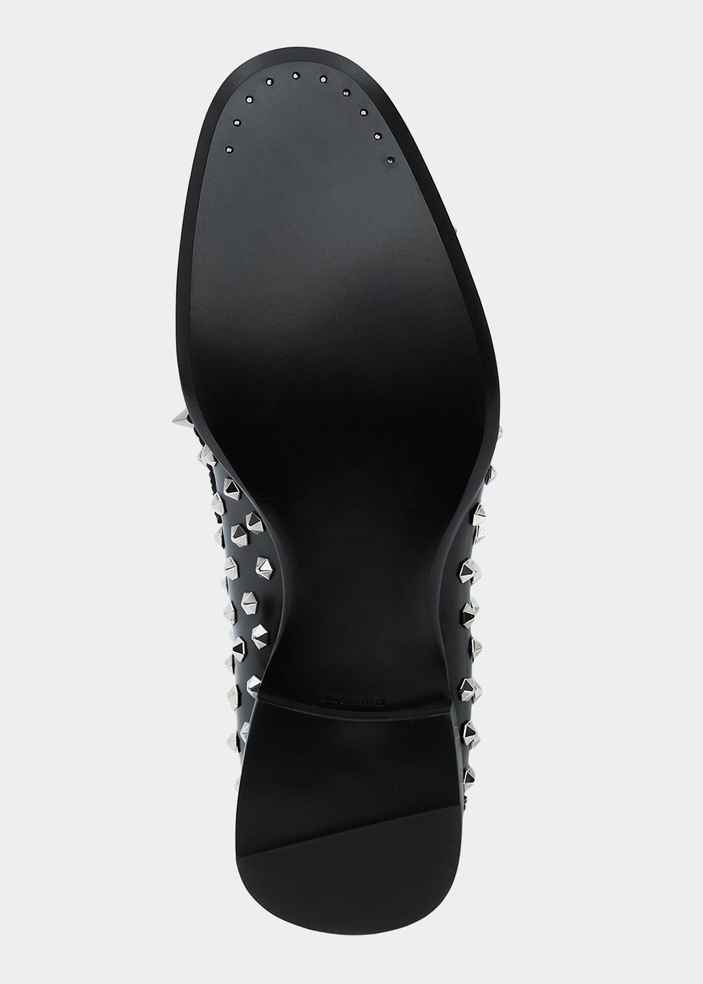 McQueen Men's Punk Stud Spike Toe Leather Lace-Up Combat Boots