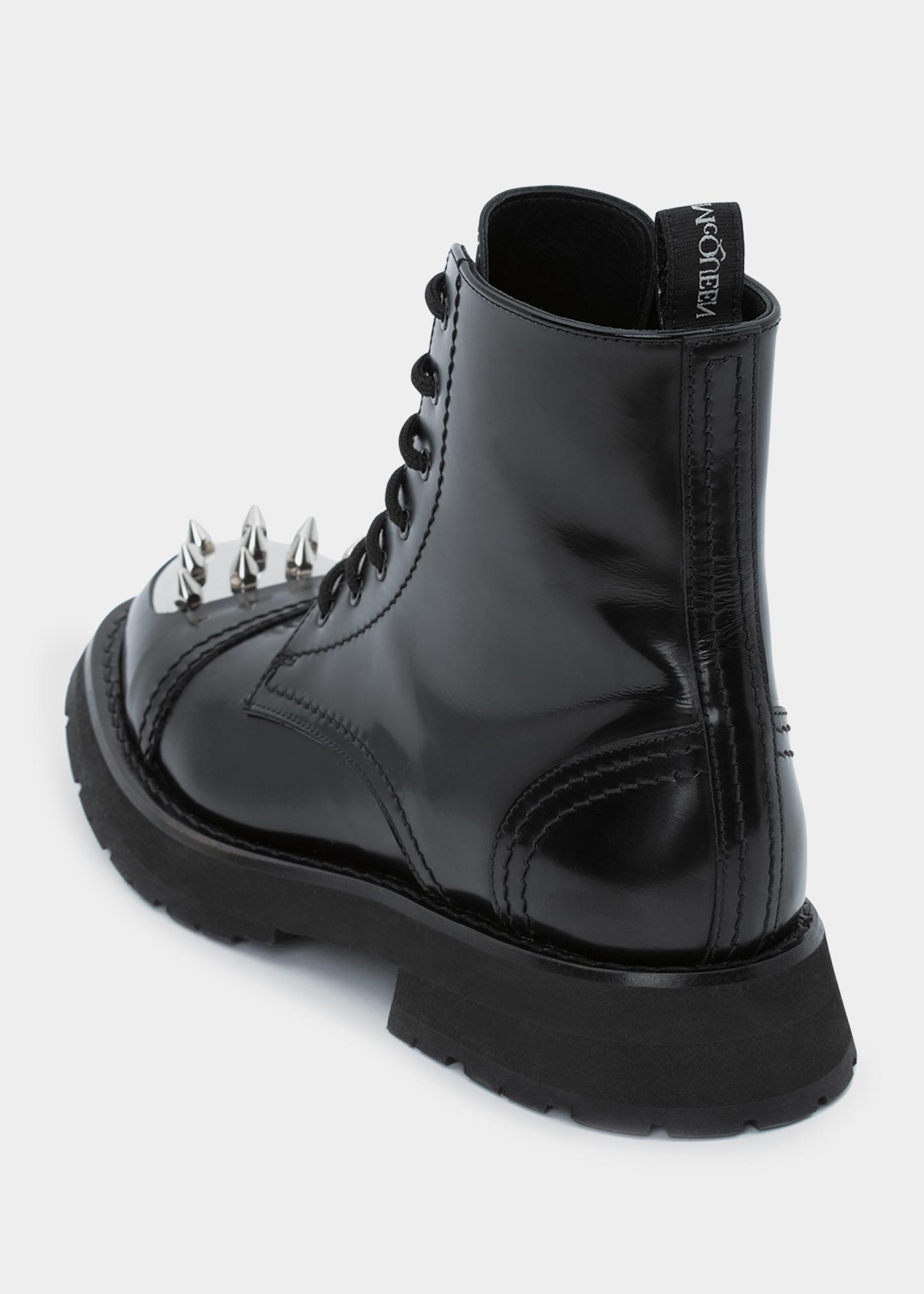 McQueen Men's Punk Stud Spike Toe Leather Lace-Up Combat Boots