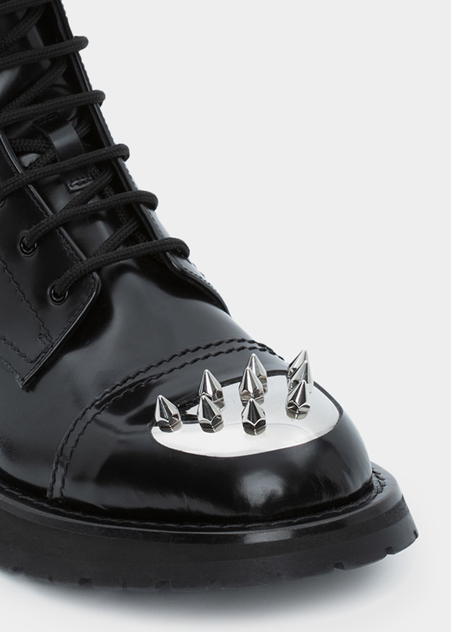 McQueen Men's Punk Stud Spike Toe Leather Lace-Up Combat