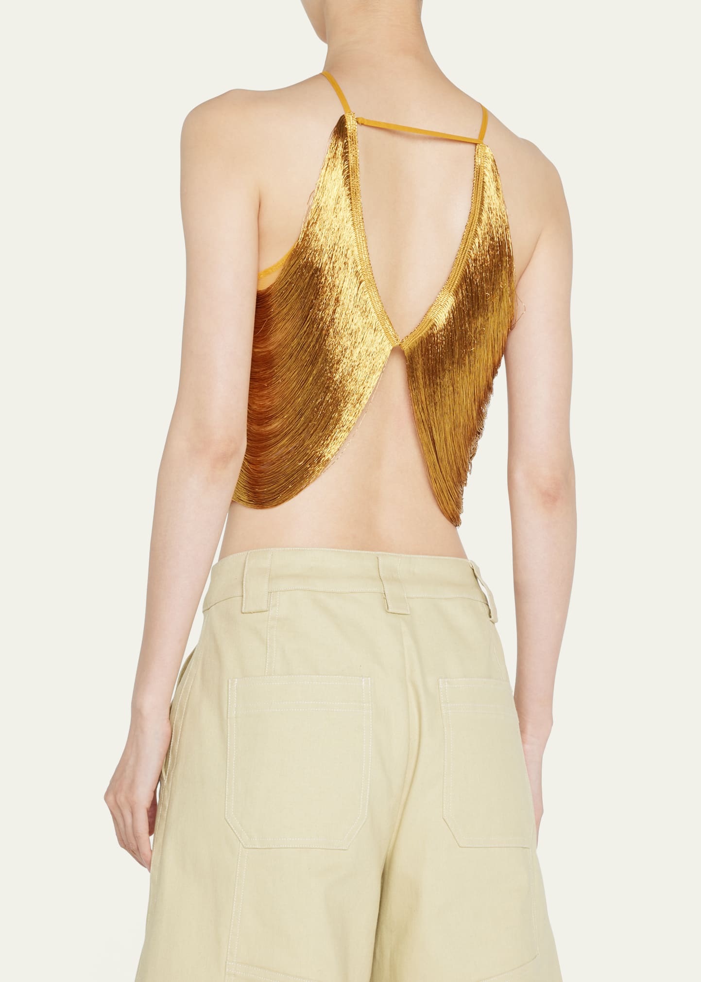 Cult Gaia Quella Gold Fringe Halter Top - Bergdorf Goodman