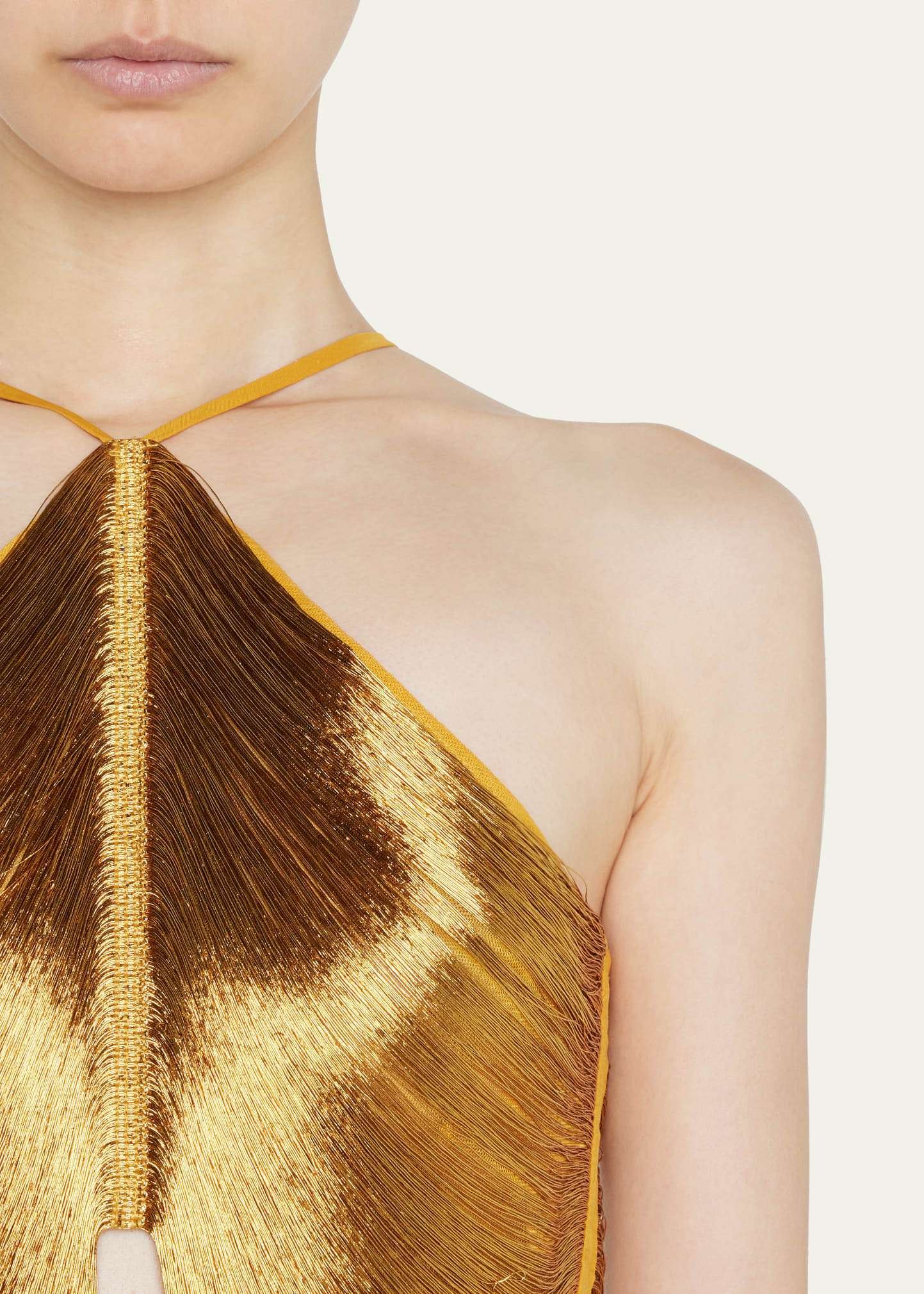 Cult Gaia Quella Gold Fringe Halter Top - Bergdorf Goodman