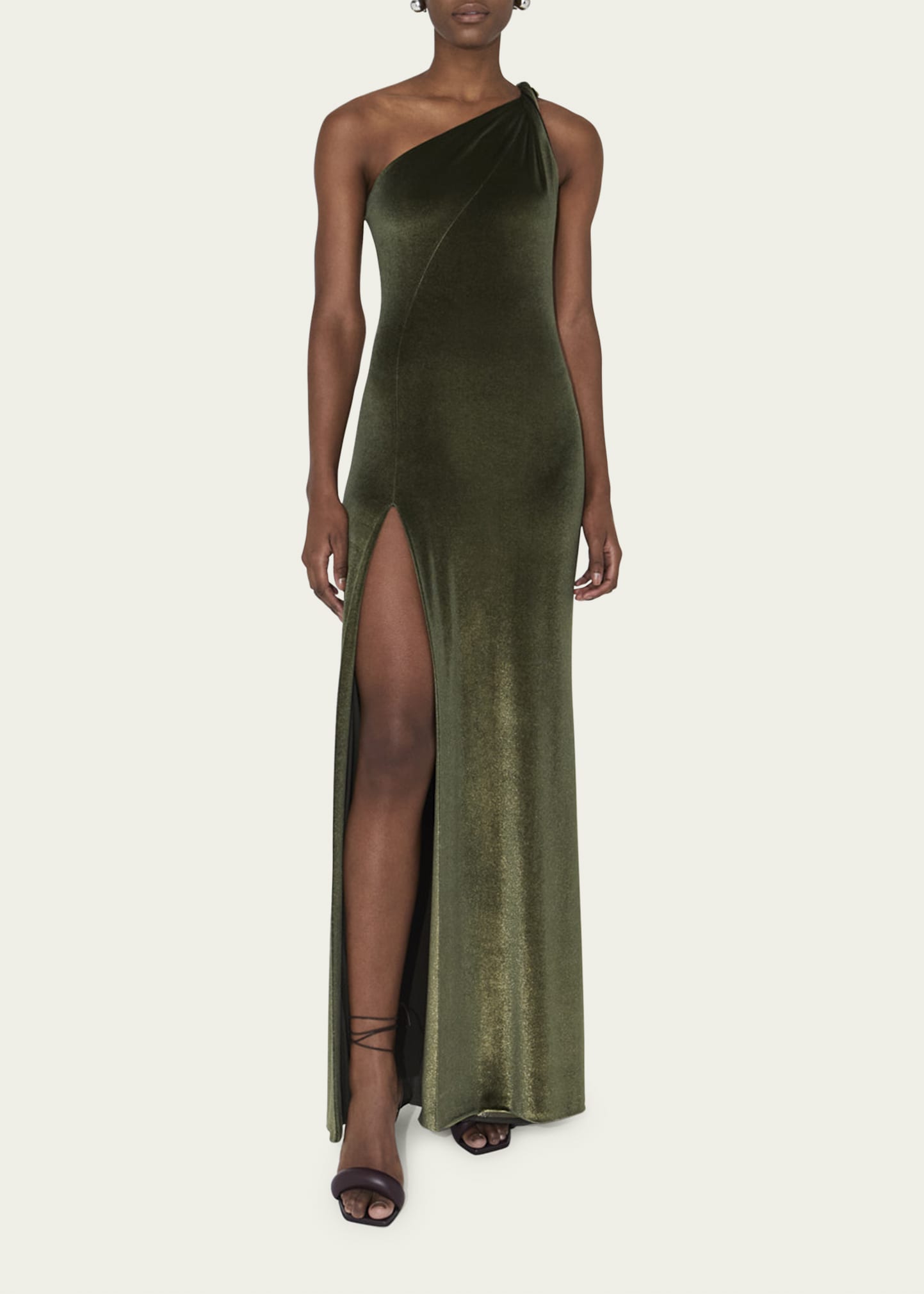 Velvet Dress One Shoulder Sage Dress One Shoulder Scuba Trumpet Dress With  Side Cascade  Camille La