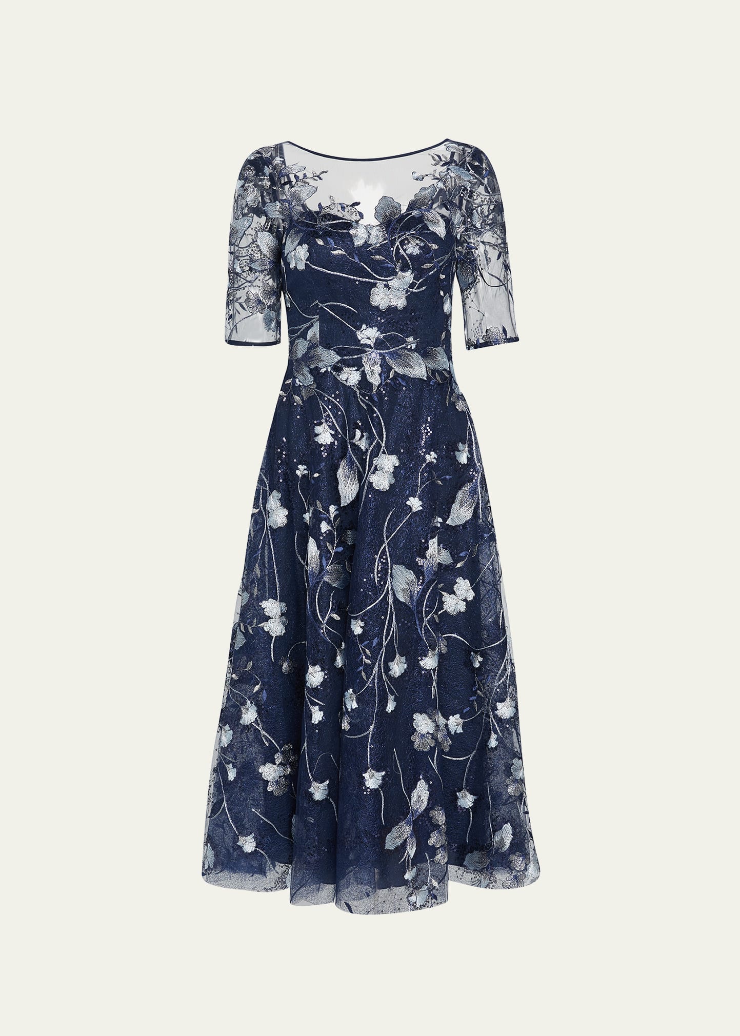 teri jon by rickie freeman floral embroidered tulle midi dress Fully Embellished Open Back Prom Dress By Jovani -08157 main image 0