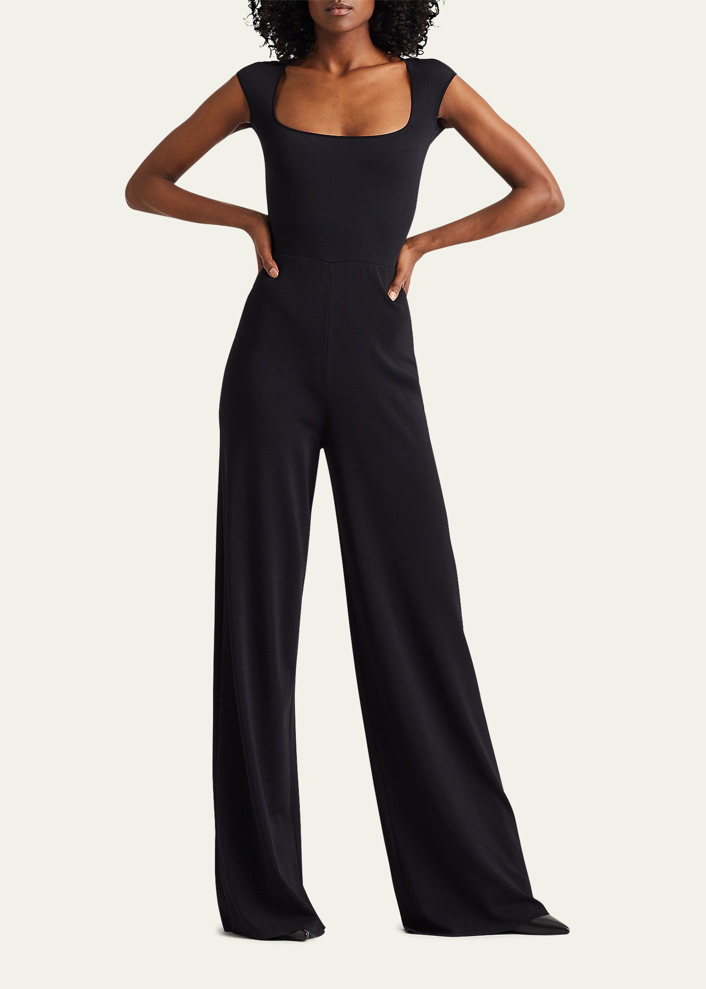 Cap-Sleeve Knit Open-Back Jumpsuit