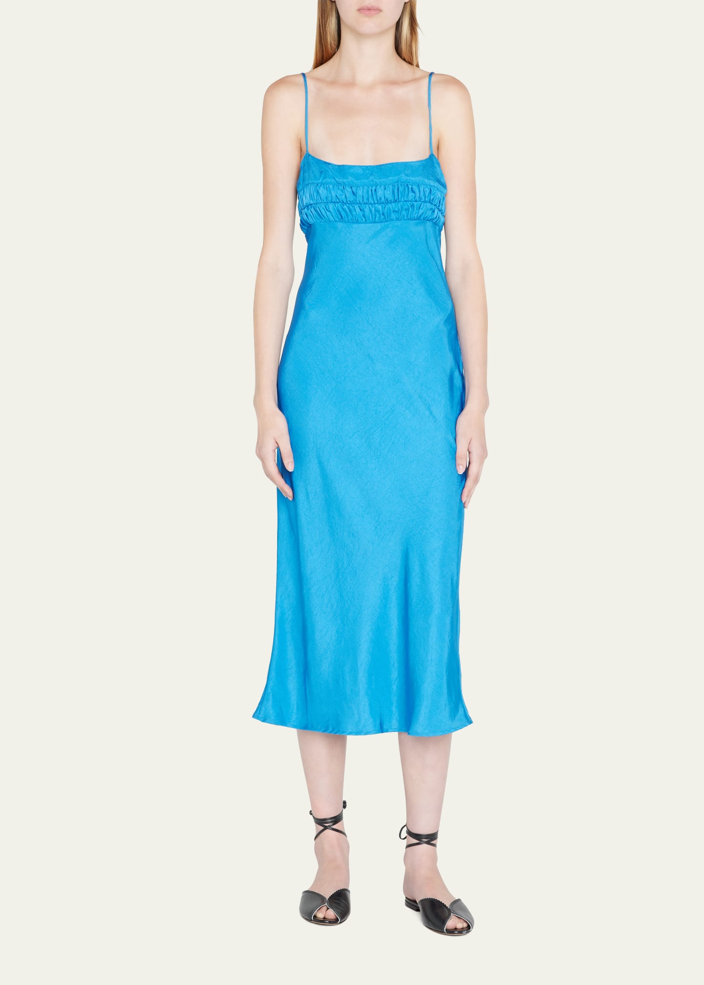 Ciao Lucia Nera Ruched-Front Satin Midi Slip Dress - Bergdorf Goodman