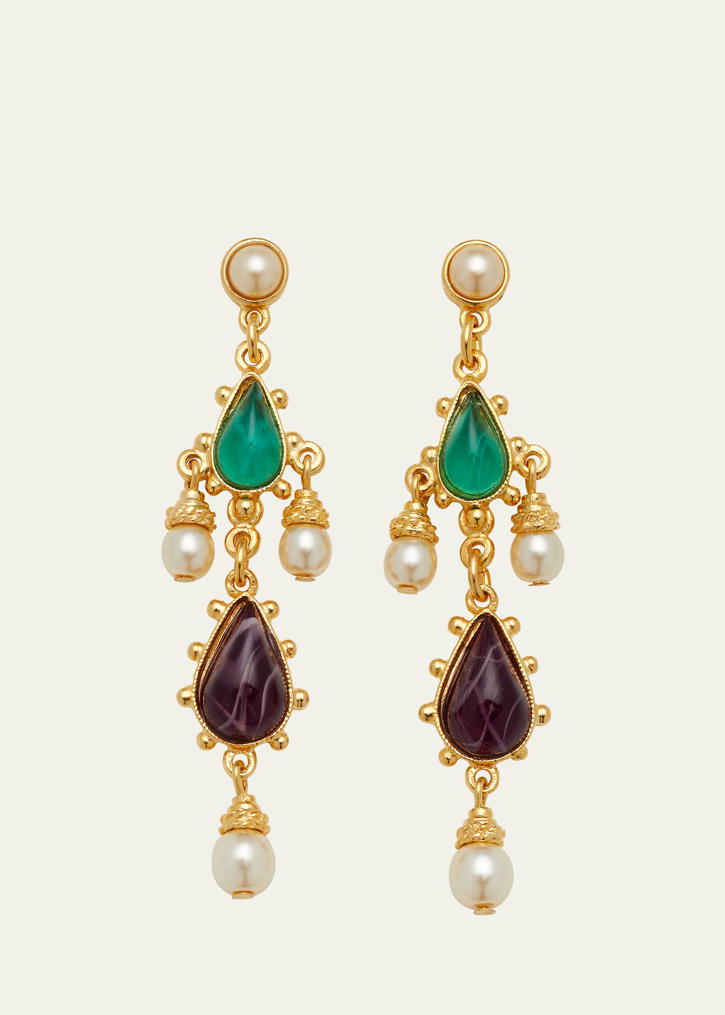 Ben Amun Gold Stone and Pearly Earrings Bergdorf Goodman