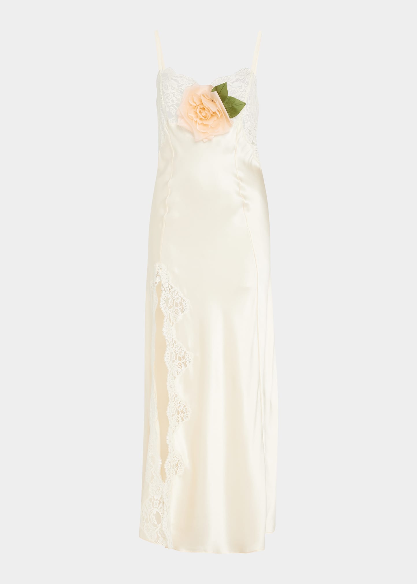 Rodarte Lace-Inset Satin Slip Dress with Floral Applique - Bergdorf Goodman