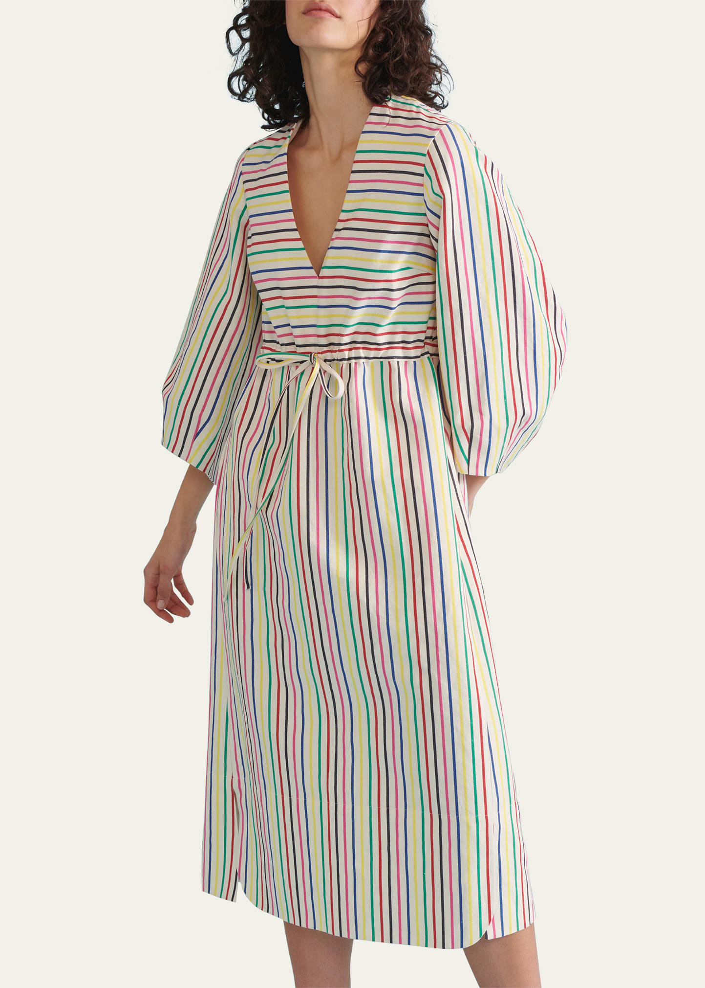 rosie assoulin golden afternoon striped linen midi dress Rosie Assoulin Golden Afternoon Striped Linen Midi Dress in Brown