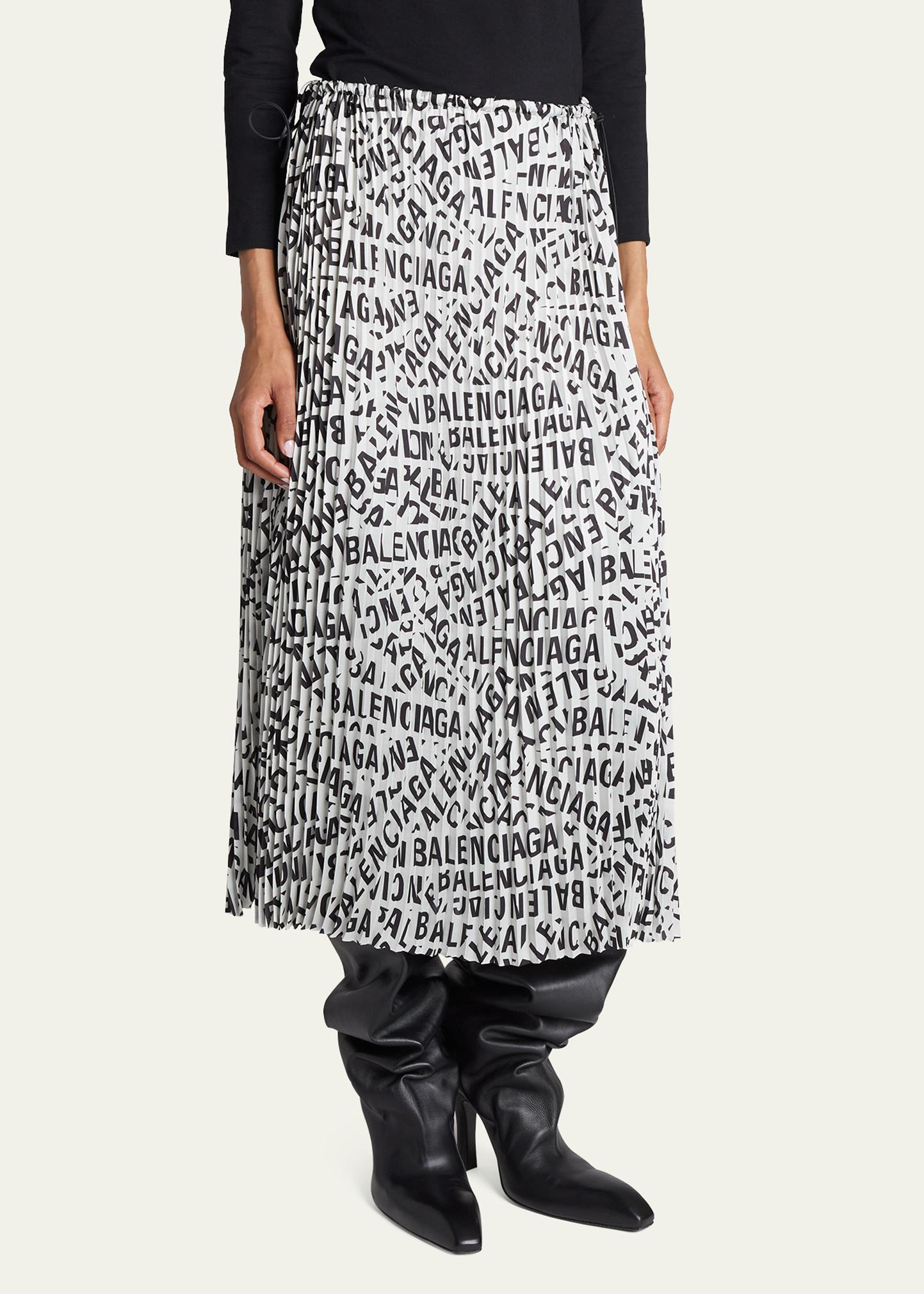 BALENCIAGA ロゴプリント ロングスカート 36 Balenciaga Logo Strips Print Pleated Midi Skirt - Bergdorf Goodman