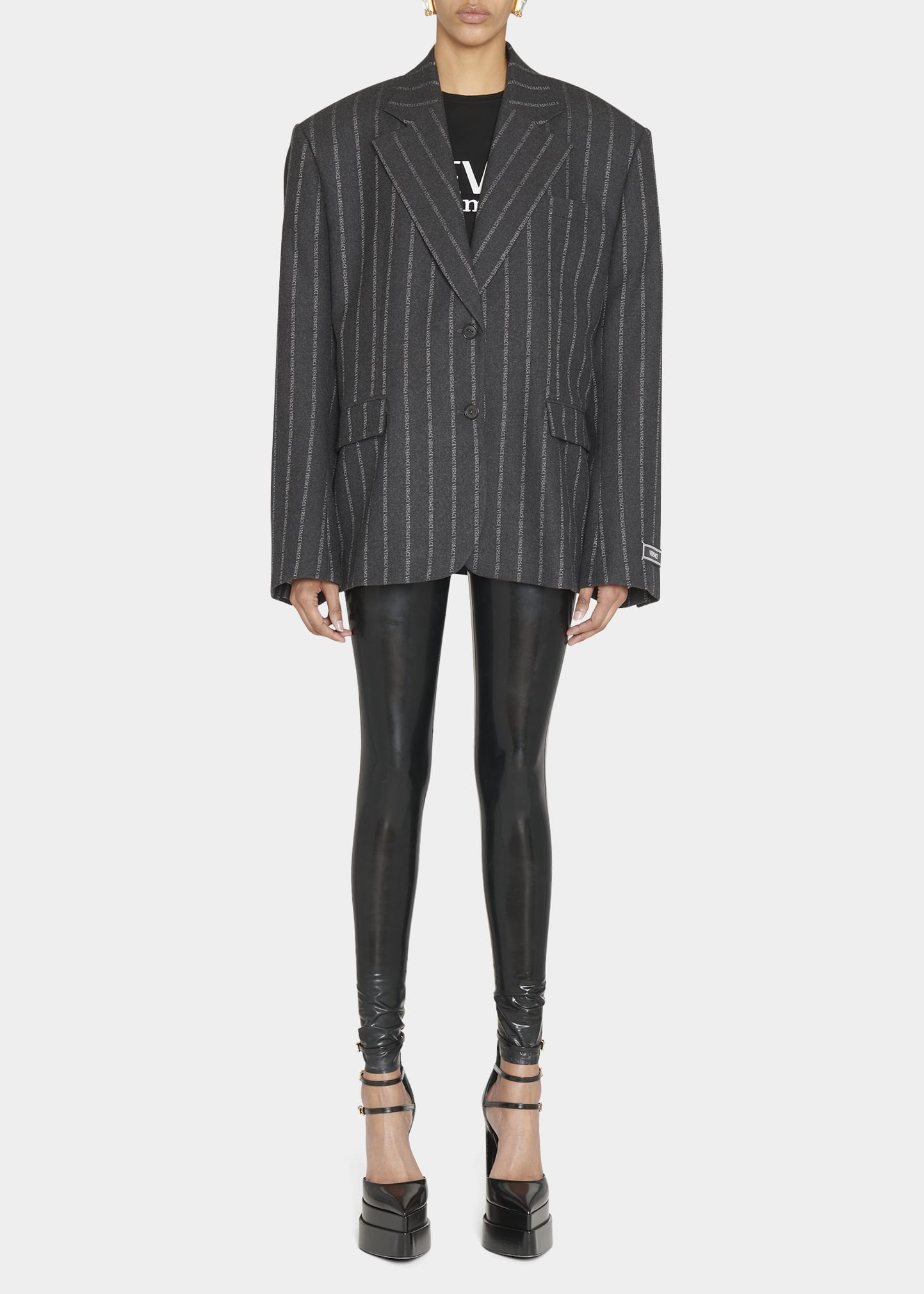 Versace Oversized Logo Pinstripe Single-Breasted Blazer