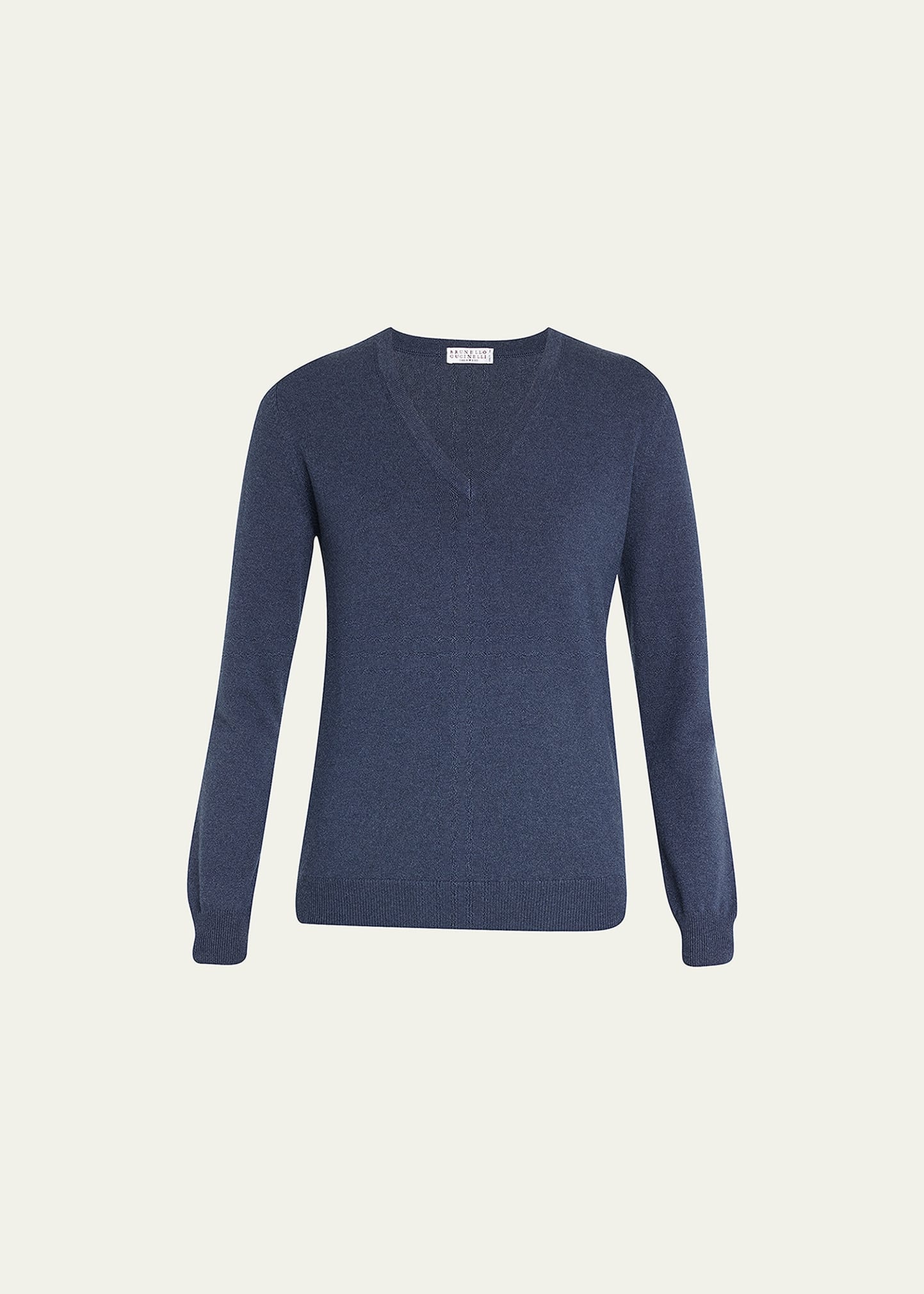 Brunello Cucinelli Rib V-Neck Cashmere Sweater with Monili