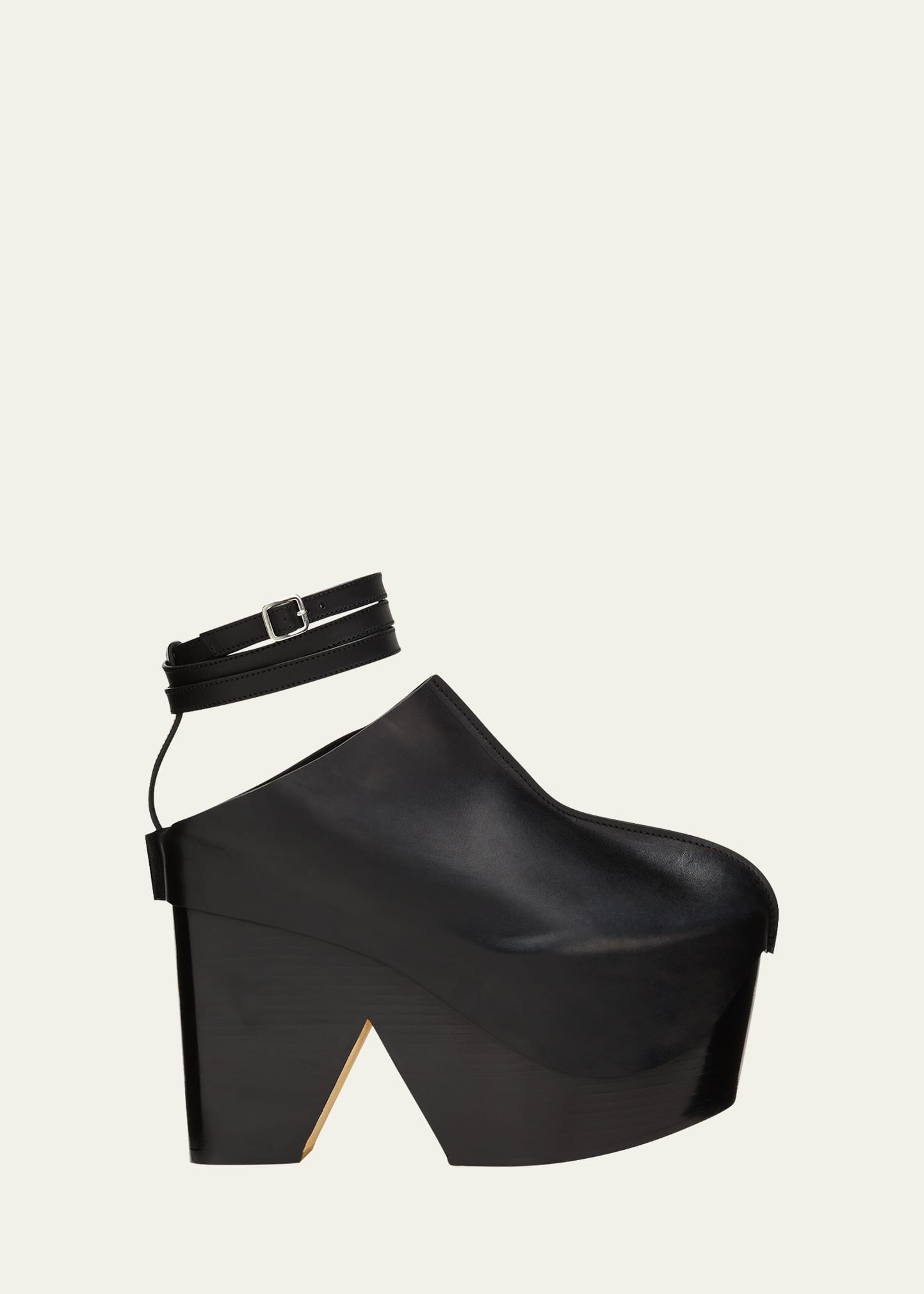 Quira Bianca Calfskin Ankle-Wrap Platform Mules