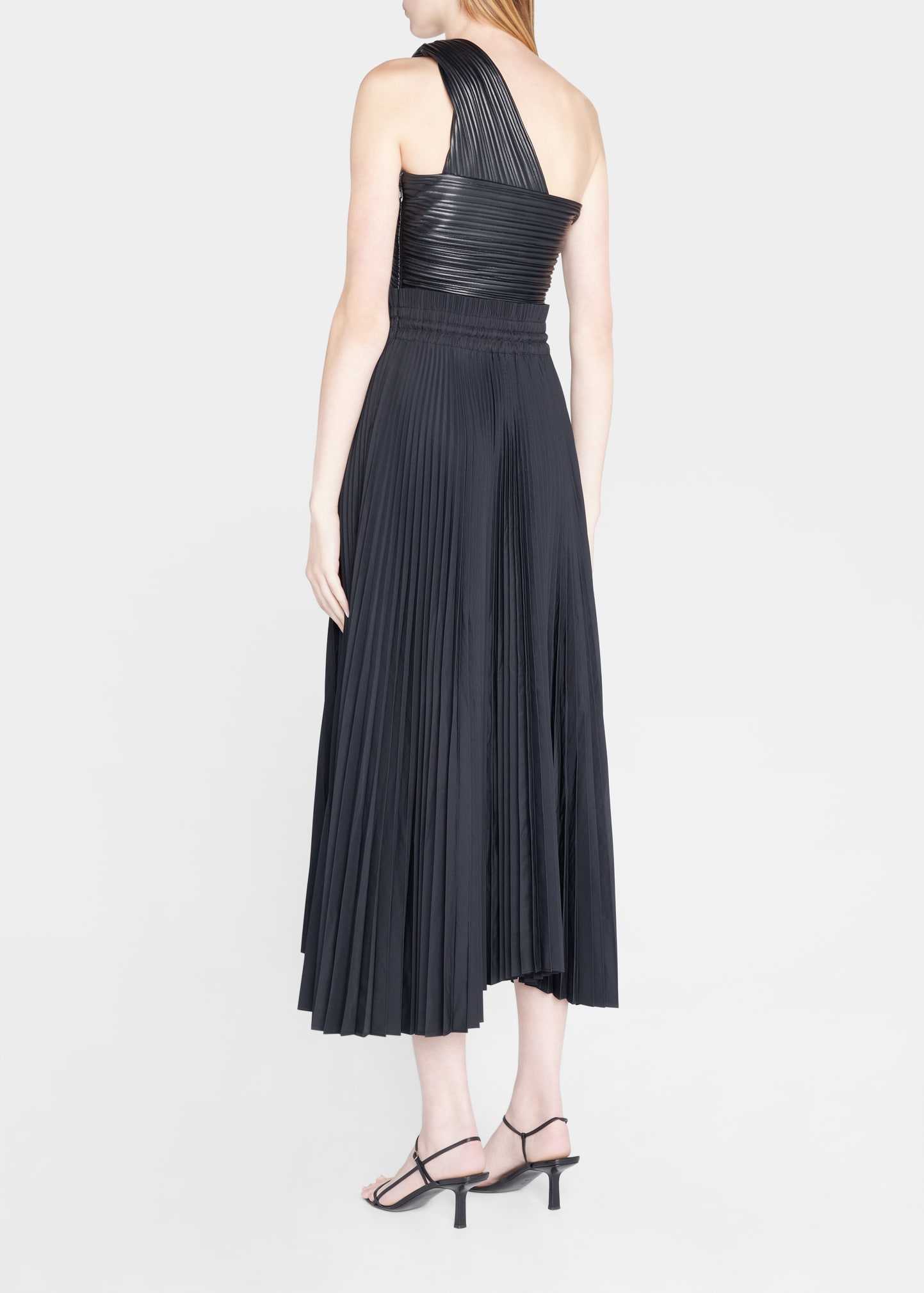 A.L.C. Addie Faux Leather One-Shoulder Pleated Midi Dress - Bergdorf Goodman