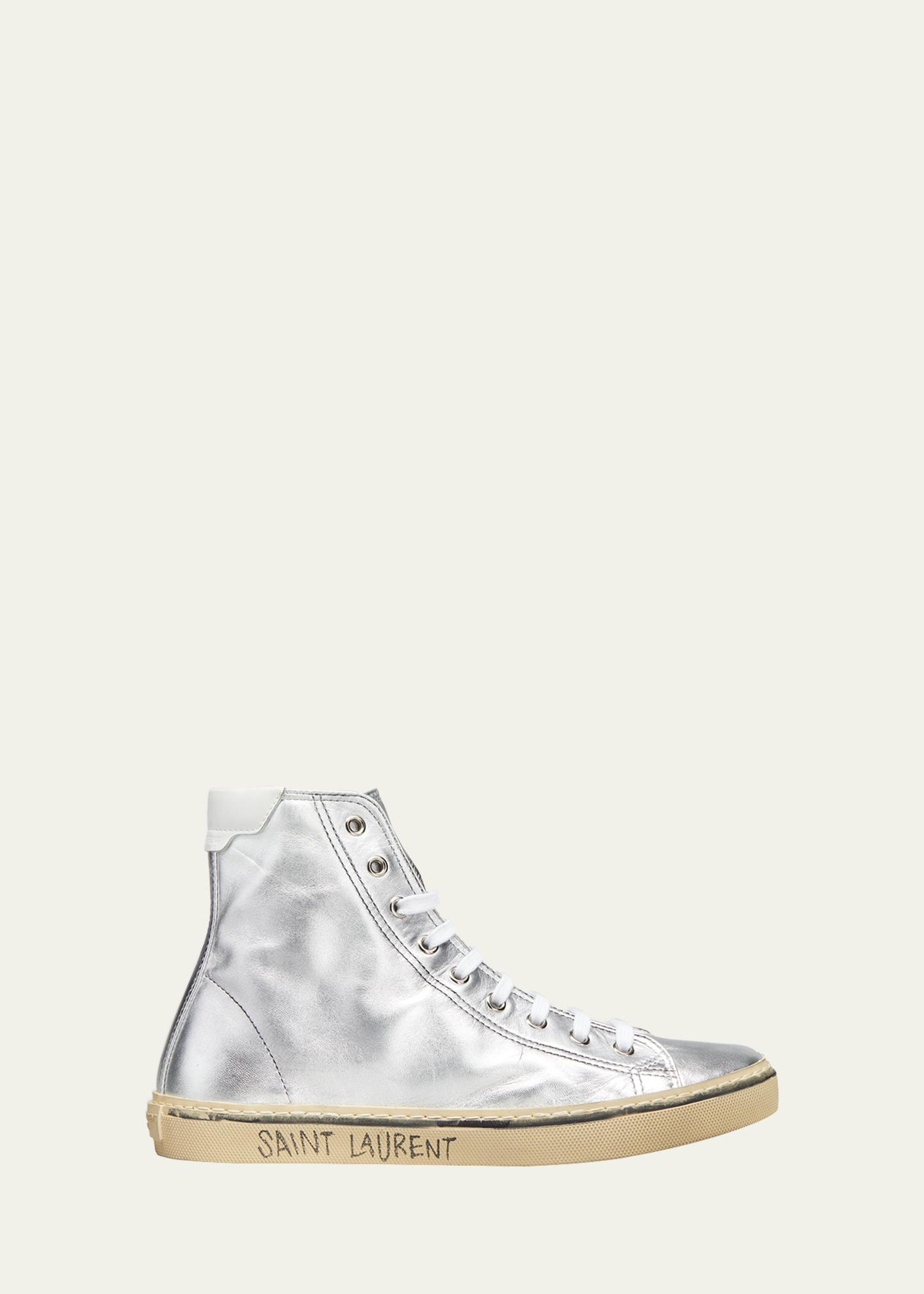 Saint Laurent Malibu Metallic Mid-Top Sneakers - Bergdorf Goodman