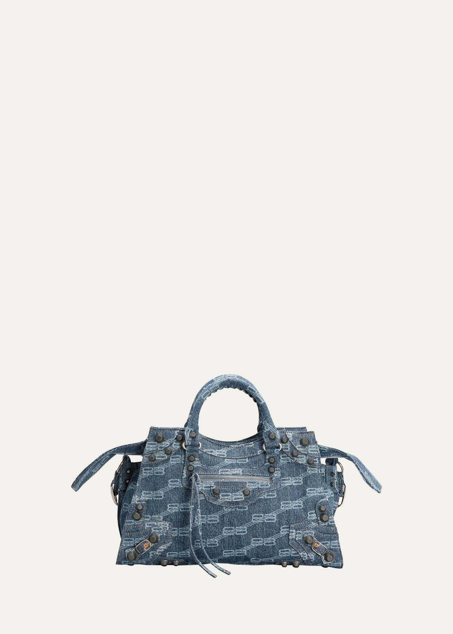 Shop Balenciaga Neo Cagole City Handbag BB Monogram Denim