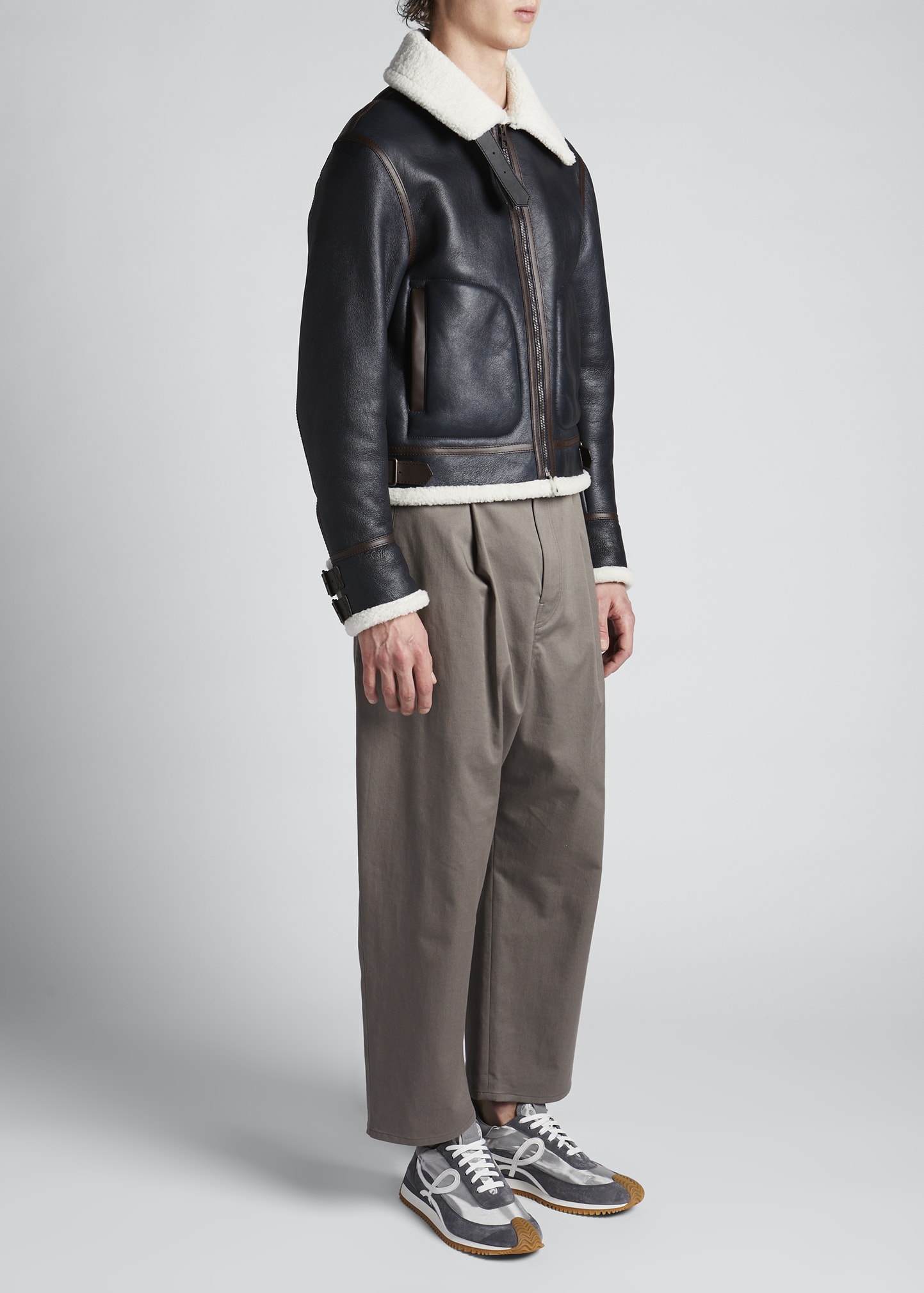 Loewe Men's Shearling-Lined Leather Aviator Jacket