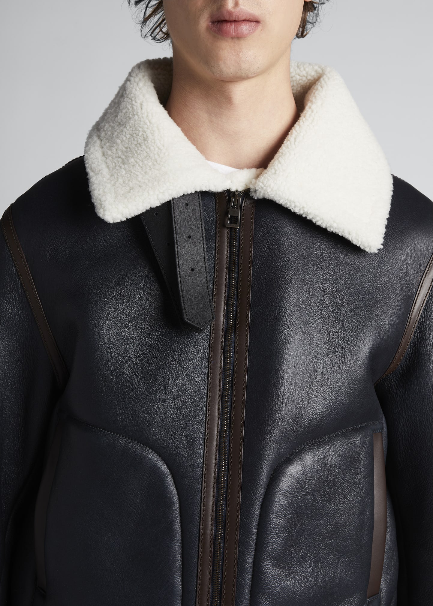 Loewe Men's Shearling-Lined Leather Aviator Jacket