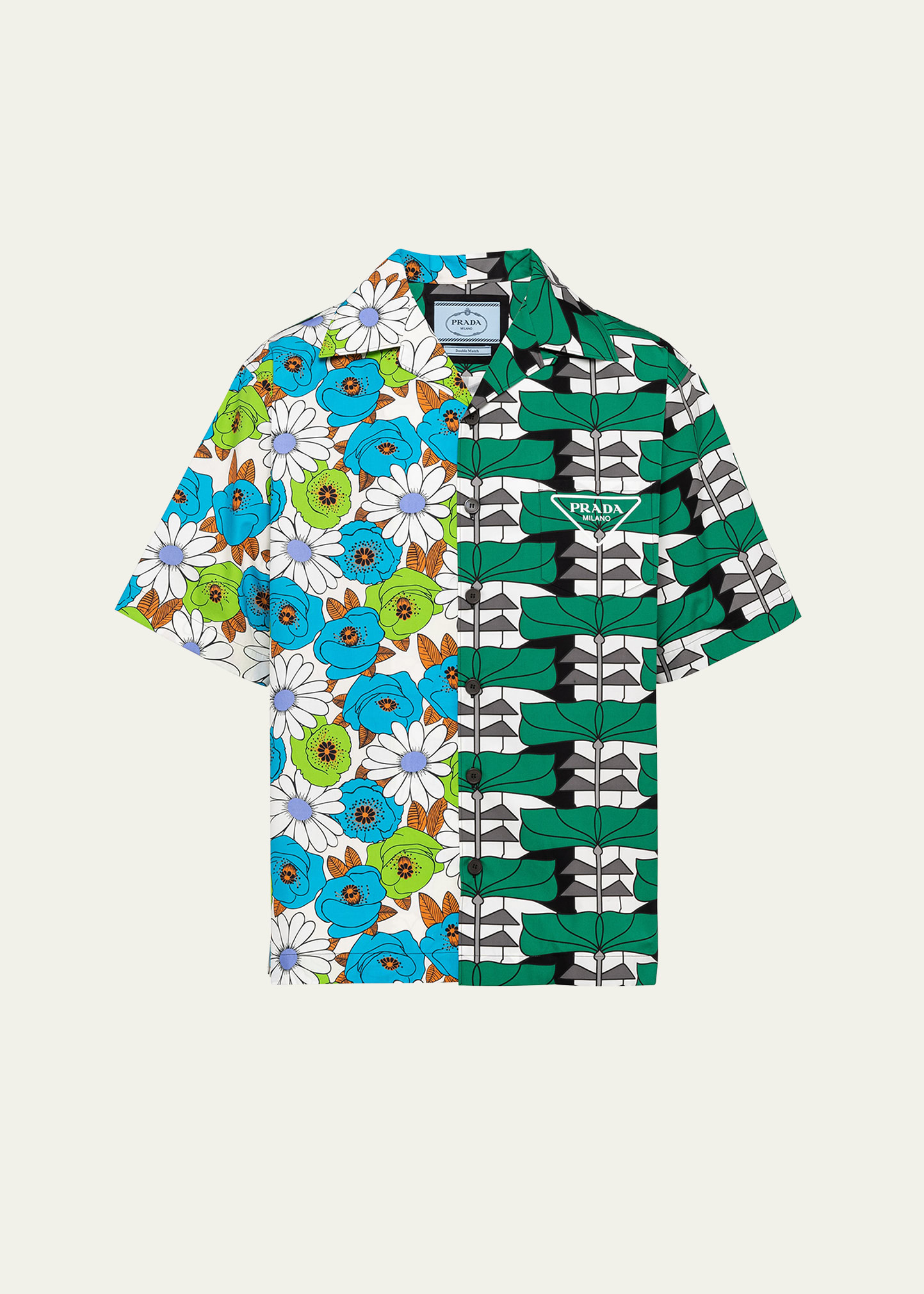 極美品✨️プラダ Double Match Poplin Shirt M Prada Men's Double Match Poplin Bowling Shirt - Bergdorf Goodman