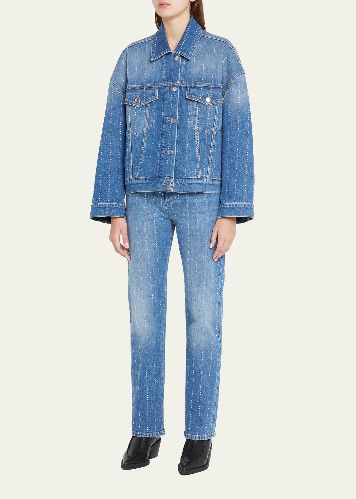 Stella McCartney Rhinestone Hotfix Striped Oversize Denim Jacket