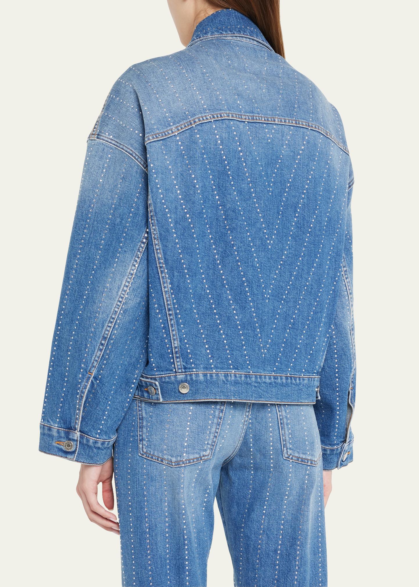 Stella McCartney Rhinestone Hotfix Striped Oversize Denim Jacket