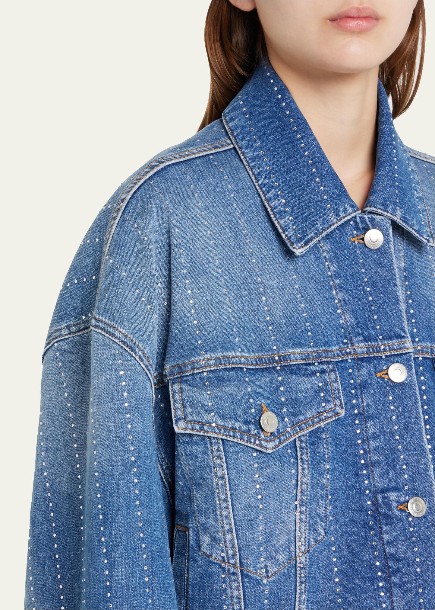 Stella McCartney Rhinestone Hotfix Striped Oversize Denim Jacket