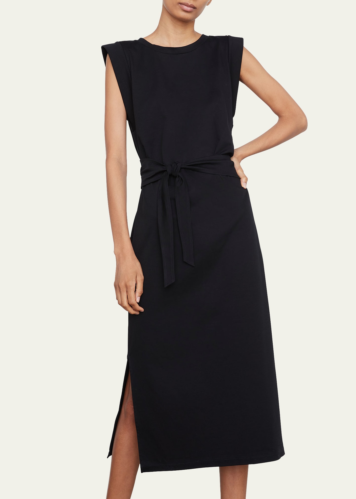 knee length dresses for ladies Pleated Tie Waist Ribbed Knit Midi Dress