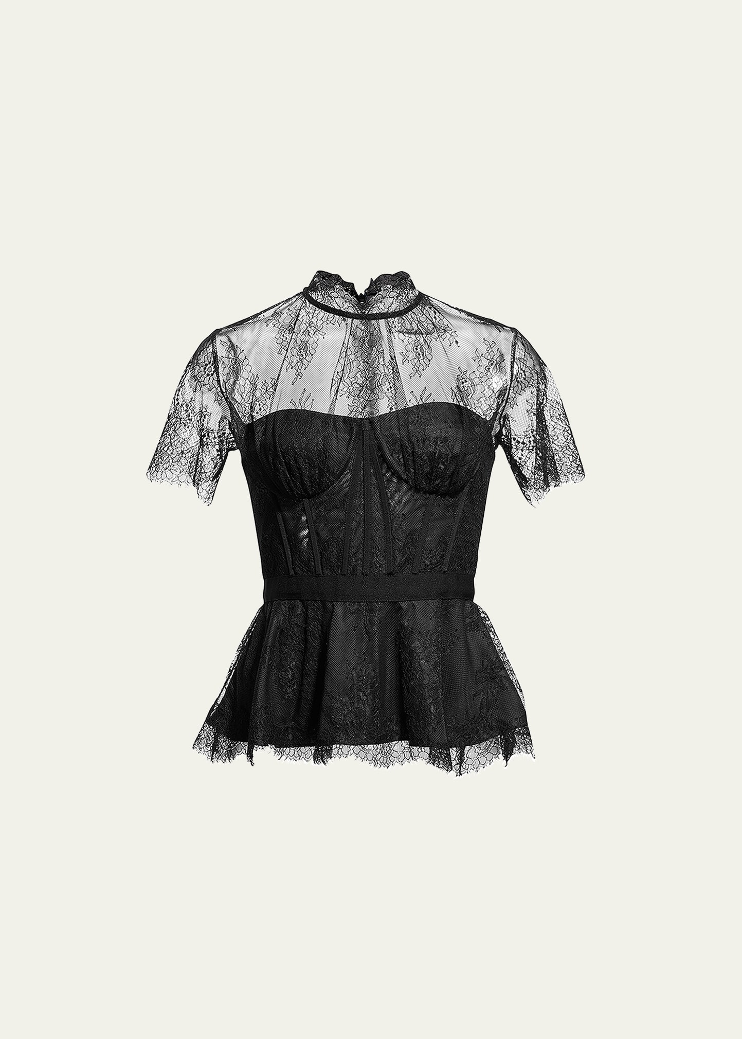 SIMKHAI Kehlani Mock-Neck Bustier Lace Peplum Top - Bergdorf Goodman