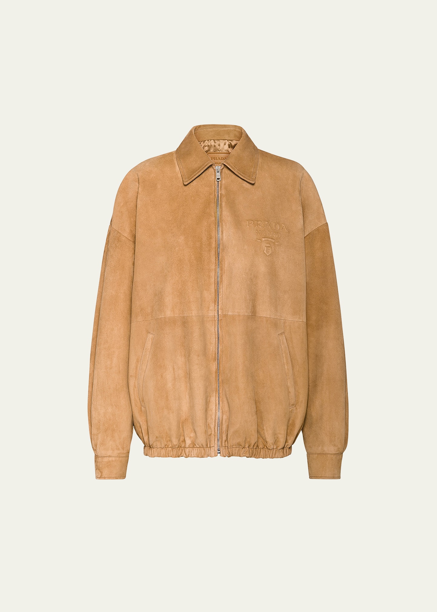 Prada Embossed Logo Suede Bomber Jacket - Bergdorf Goodman