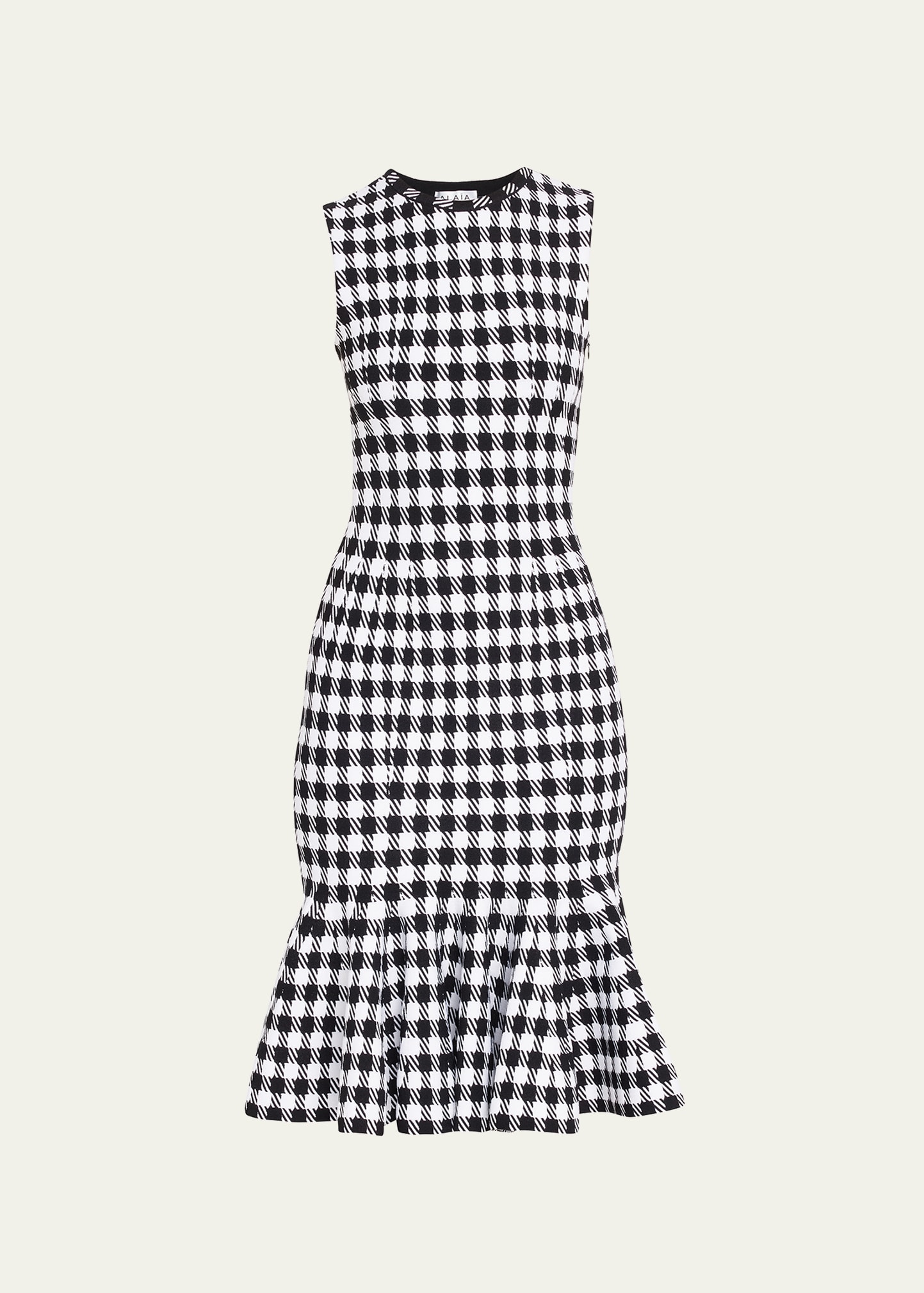 ALAIA Gingham Flared-Hem Dress - Bergdorf Goodman
