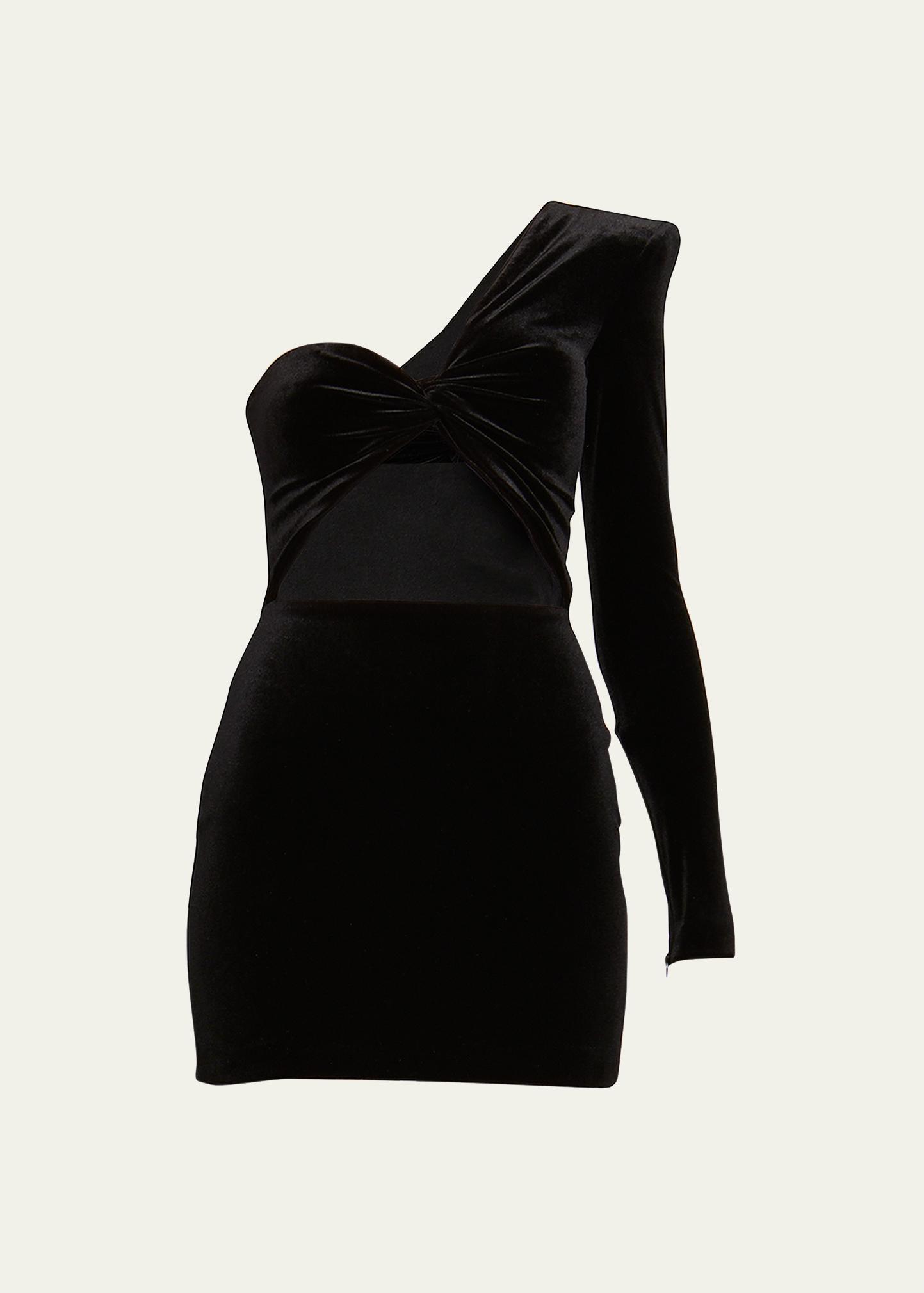 Alex Perry Knot-Front Cutout One-Shoulder Velvet Mini Dress