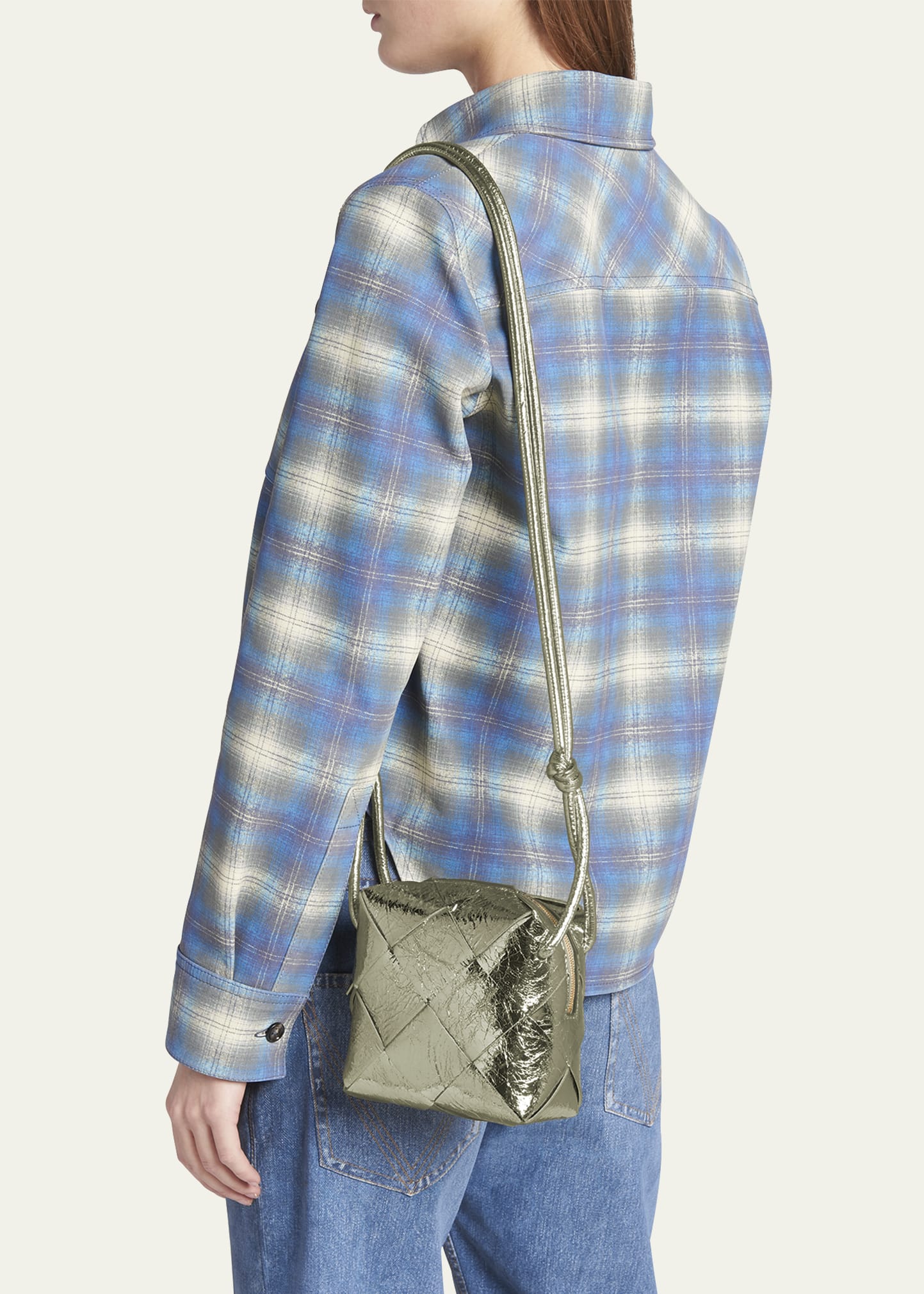 【送料&関税込】Bottega Veneta Mini Cassette Camera Bag Bottega Veneta Mini Cassette Camera Bag in Pool & Gold | FWRD