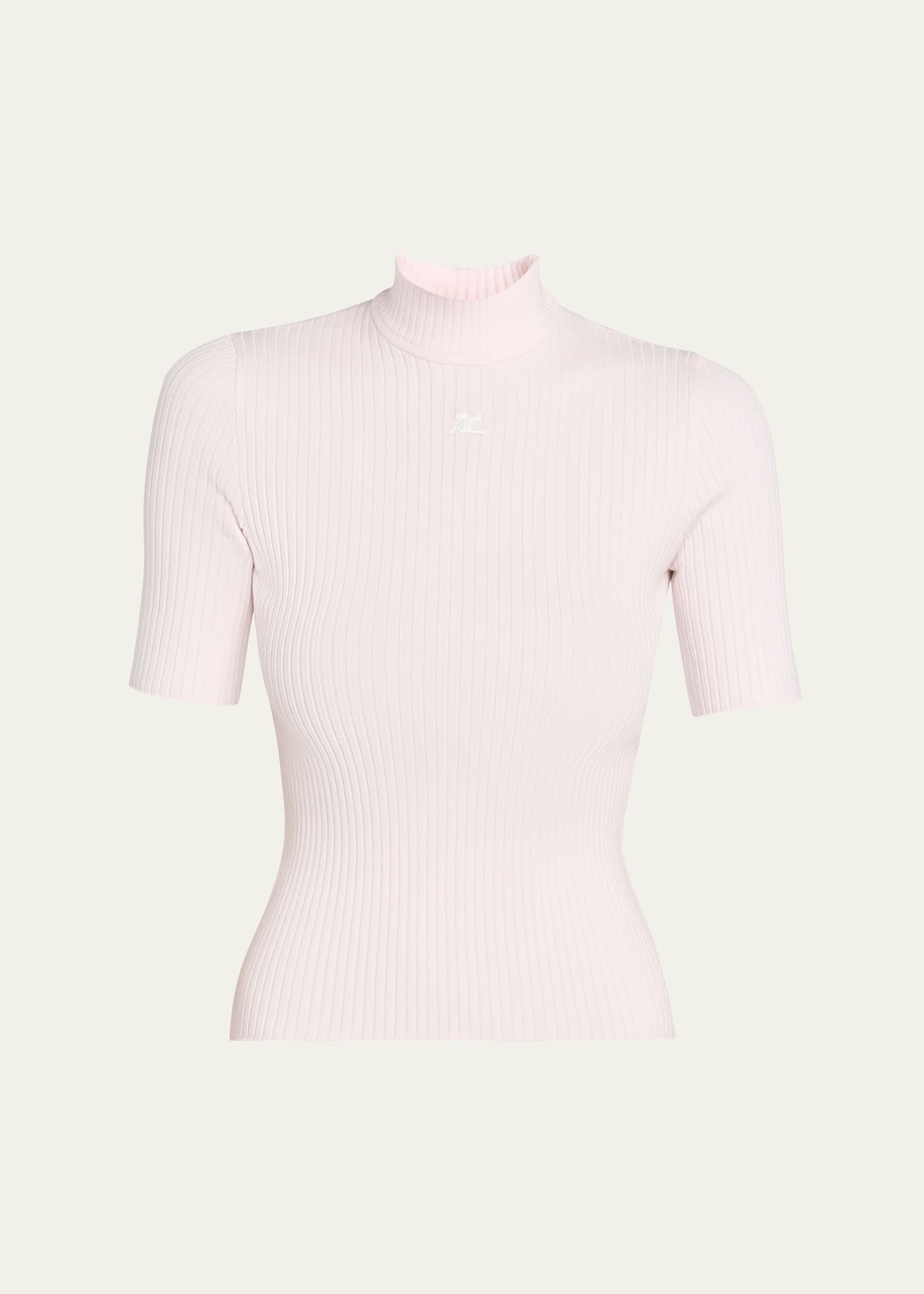 Courreges Mock-Neck Short-Sleeve Rib Pullover - Bergdorf Goodman