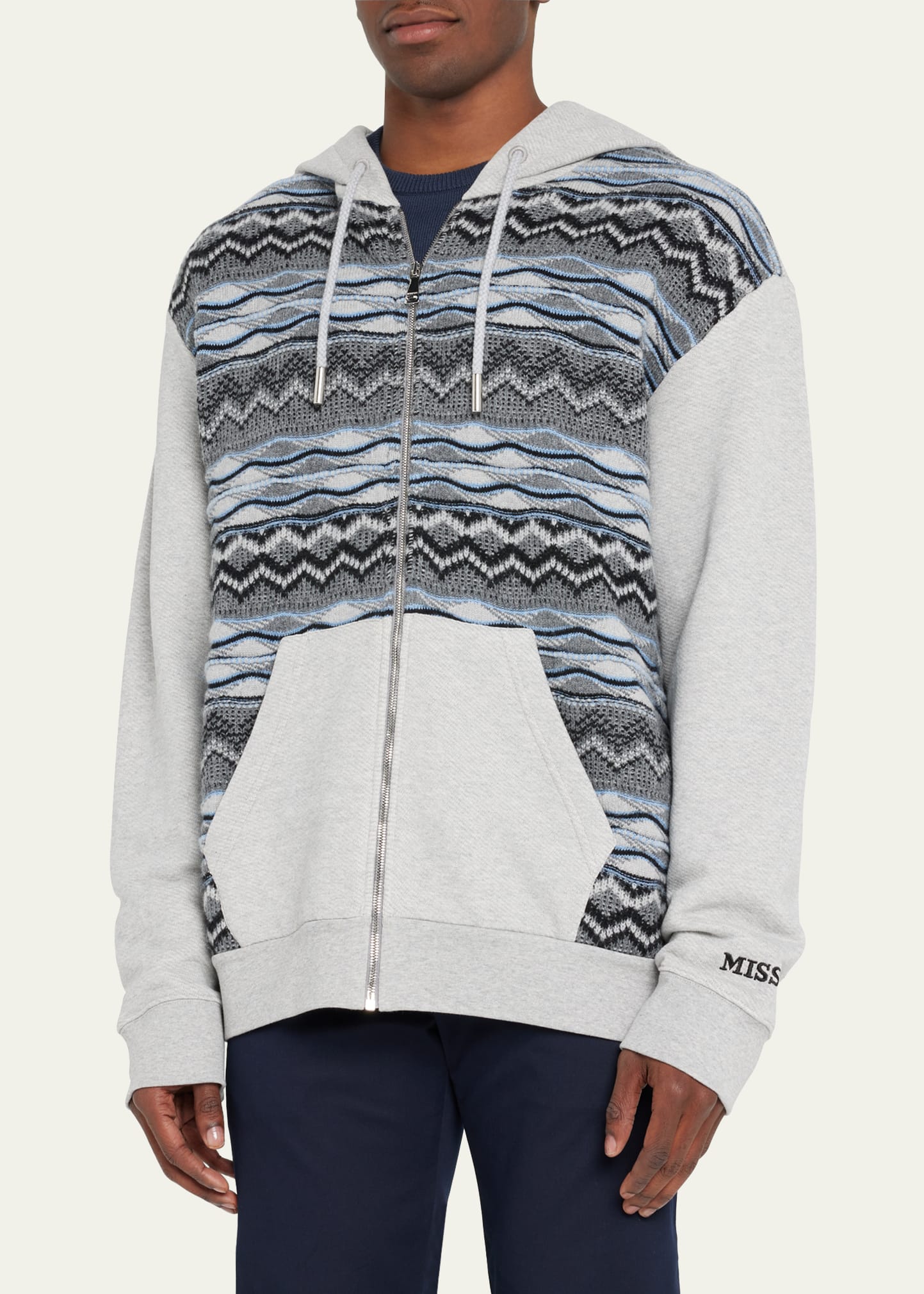 Missoni Men's Sweat Zip Hoodie w/ Knit Panels - Bergdorf Goodman