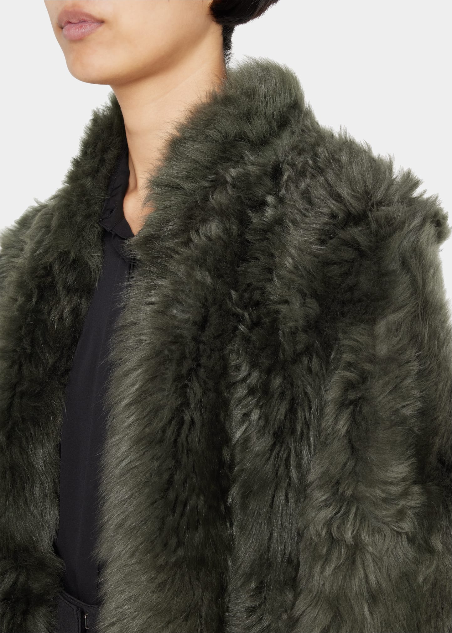 Nili Lotan Roxanne Shawl-Collar Curly Lamb Shearling Coat