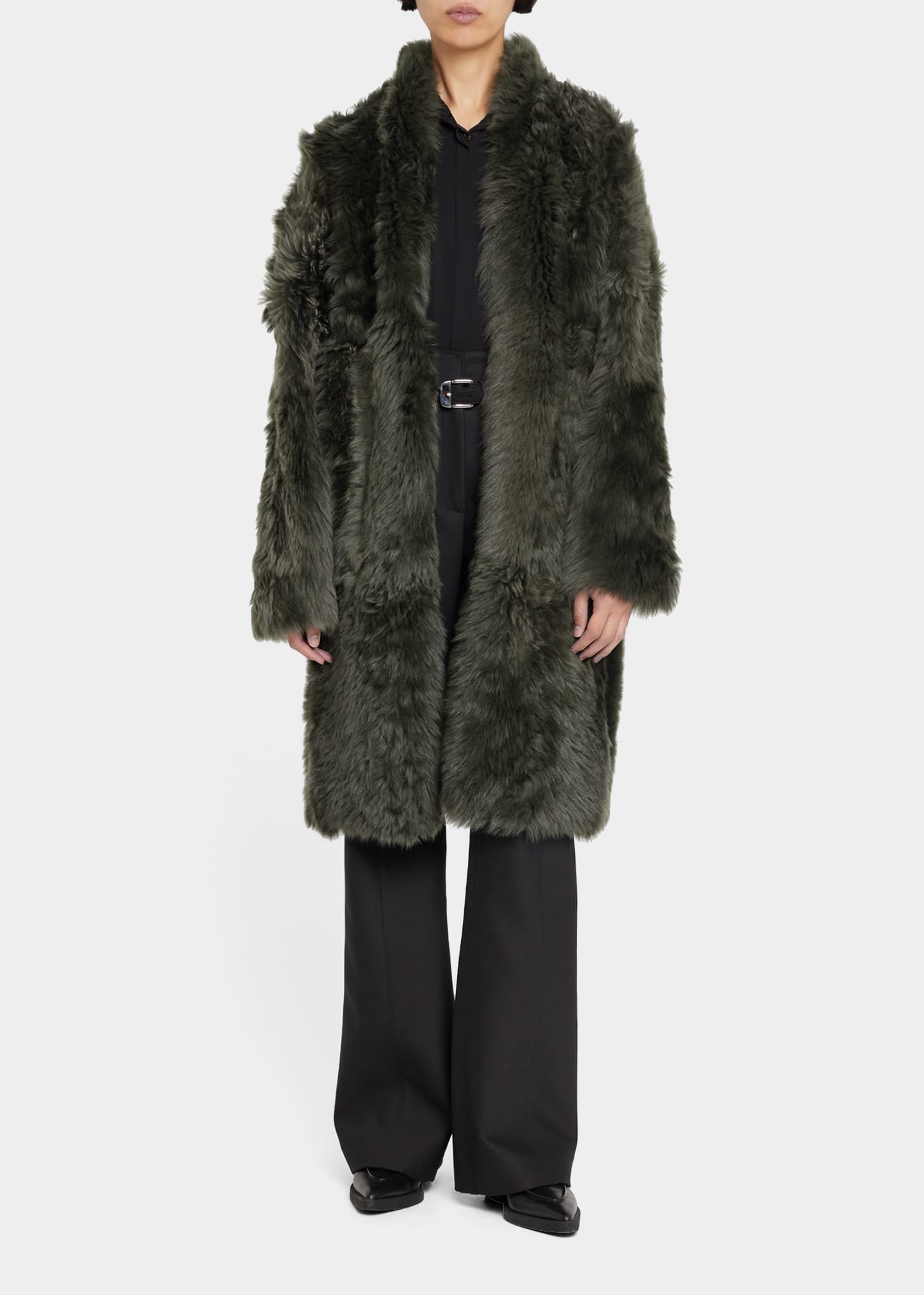 Nili Lotan Roxanne Shawl-Collar Curly Lamb Shearling Coat