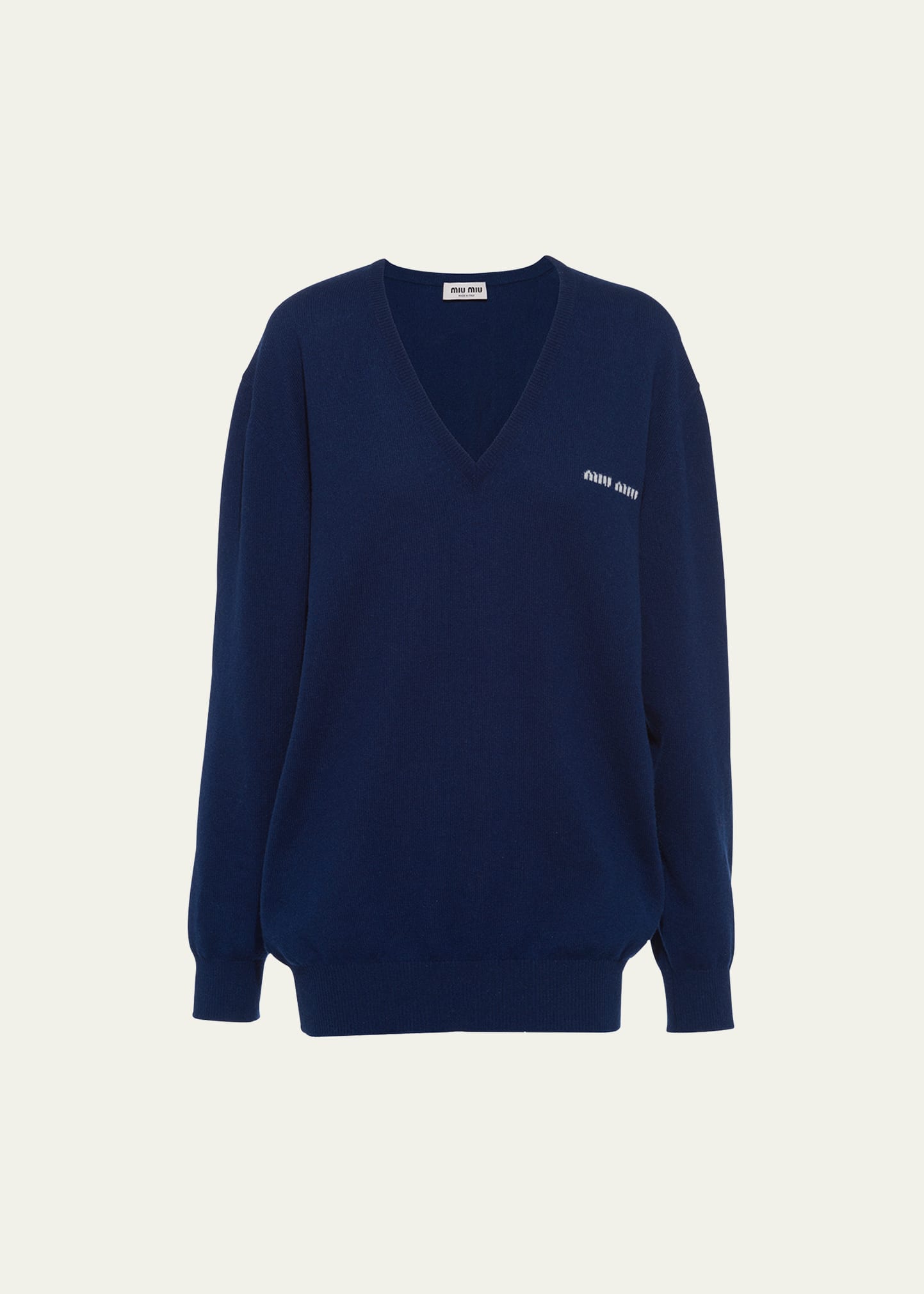 Miu Miu Cashmere V-Neck Logo Sweater - Bergdorf Goodman