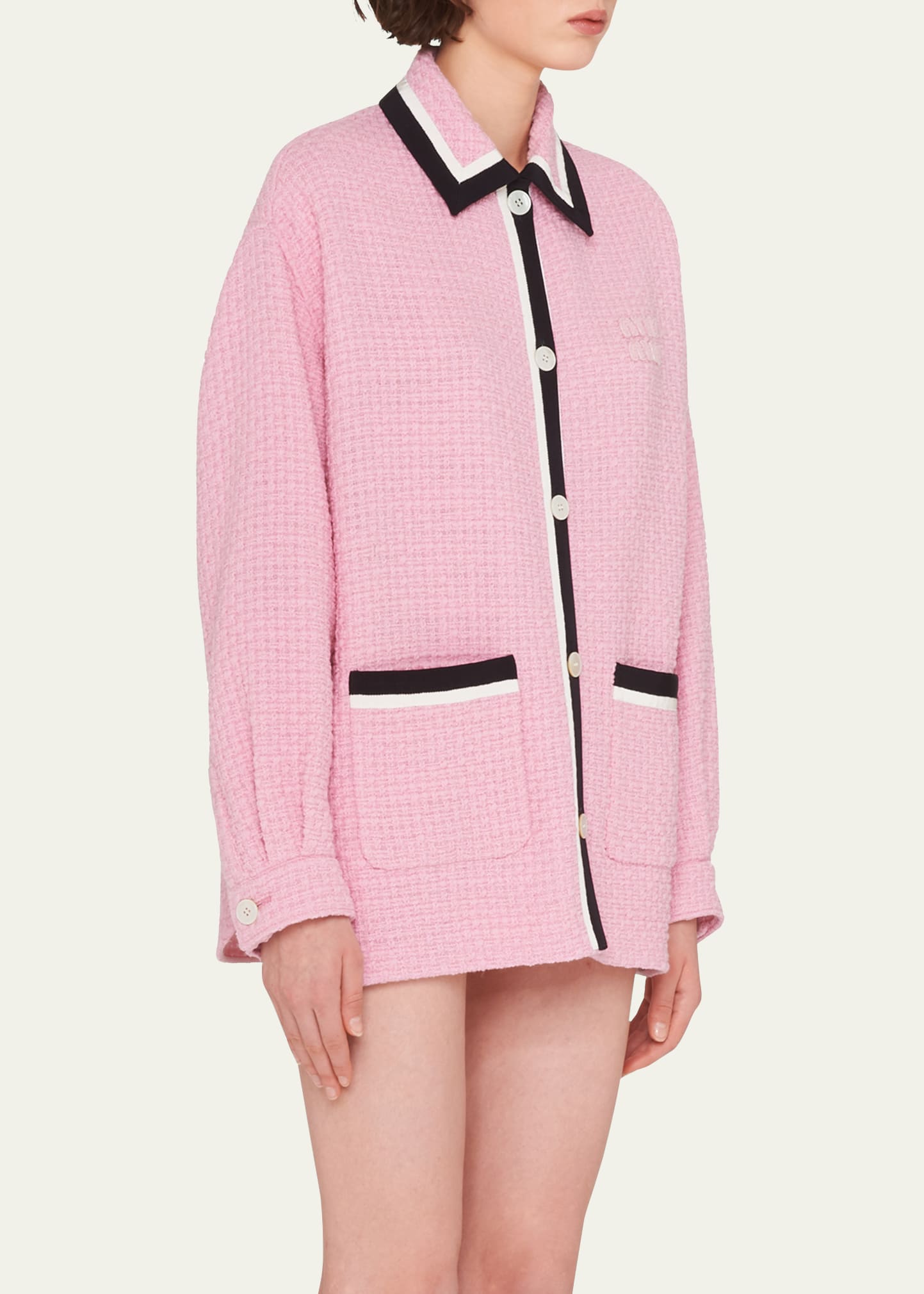 Miu Miu Logo-Embroidered Tweed Cardigan Jacket - Bergdorf Goodman