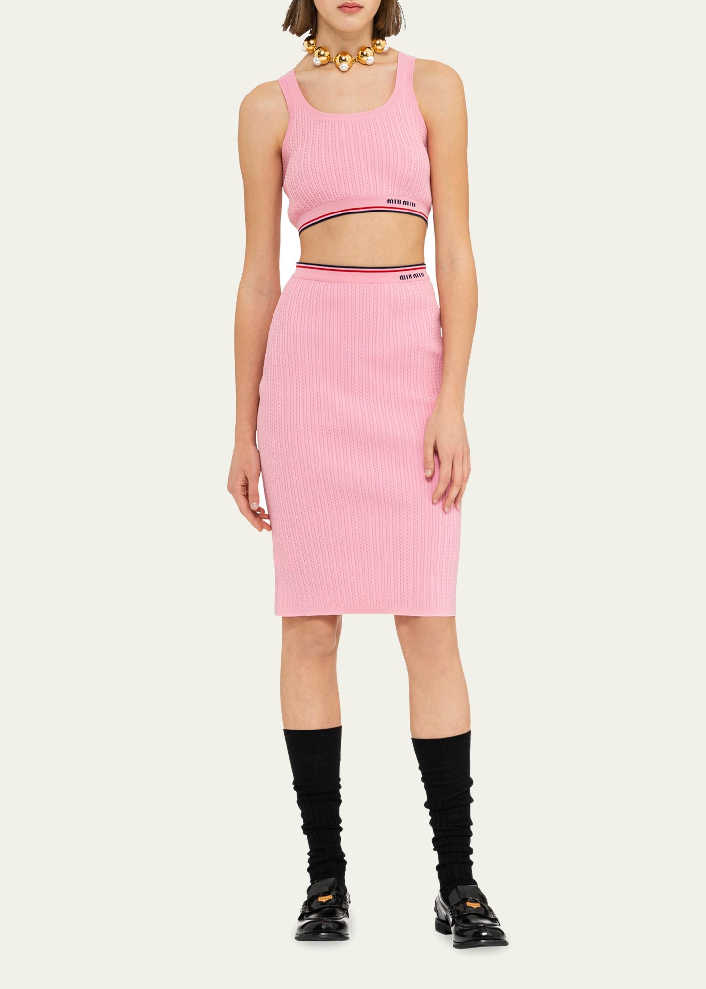 Miu Miu Logo Cable-Knit Crop Top - Bergdorf Goodman
