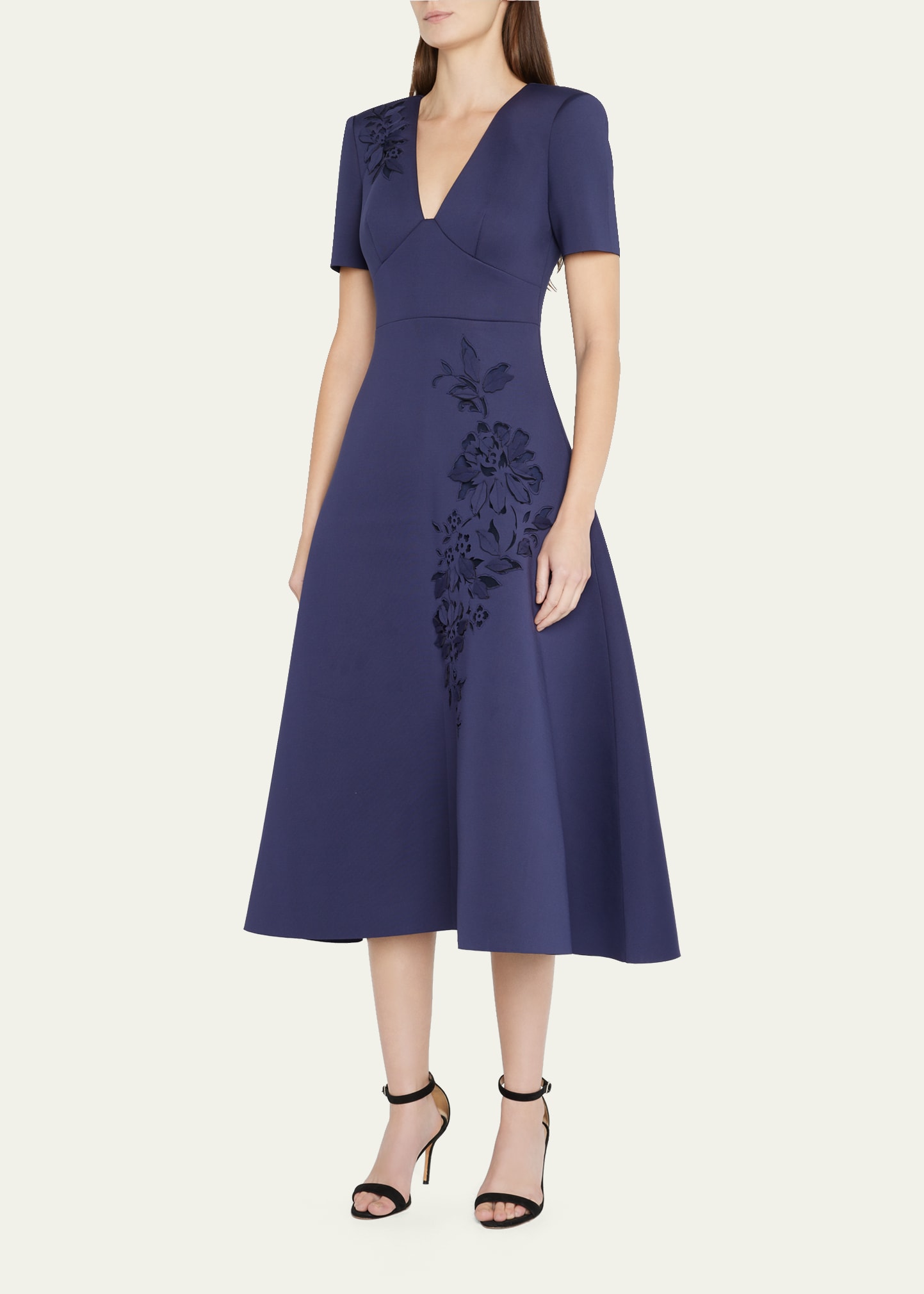 badgley mischka belted laser-cut dress Badgley Mischka Collection Laser-Cut Fit-&-Flare Midi Dress