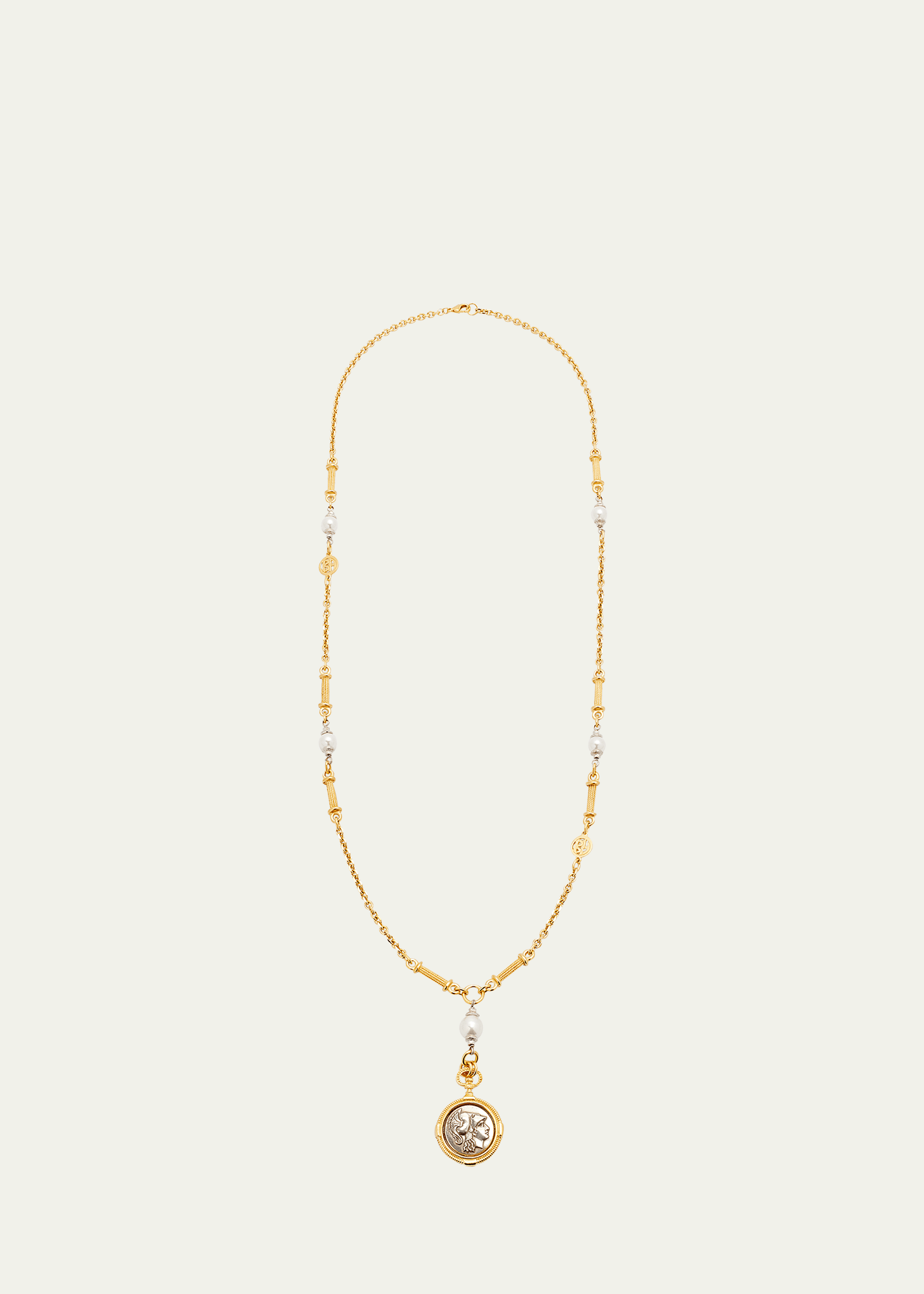 Ben Amun Long Gold Pearly Necklace with Coin Pendant Bergdorf