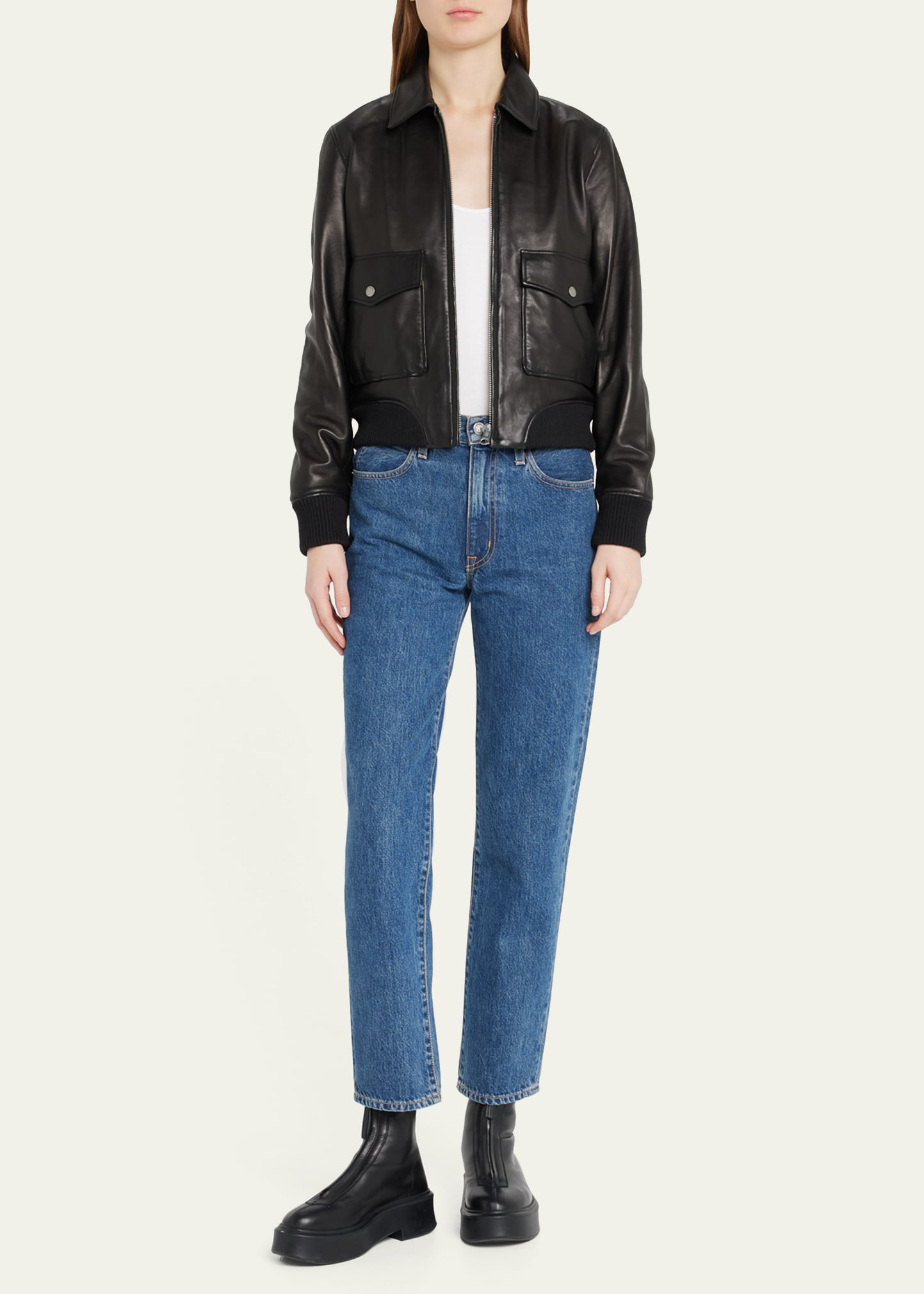 rag & bone/JEANく ブラックレザージャケット S Rag & Bone Icon Andrea Zip-Front Leather Jacket - Bergdorf Goodman