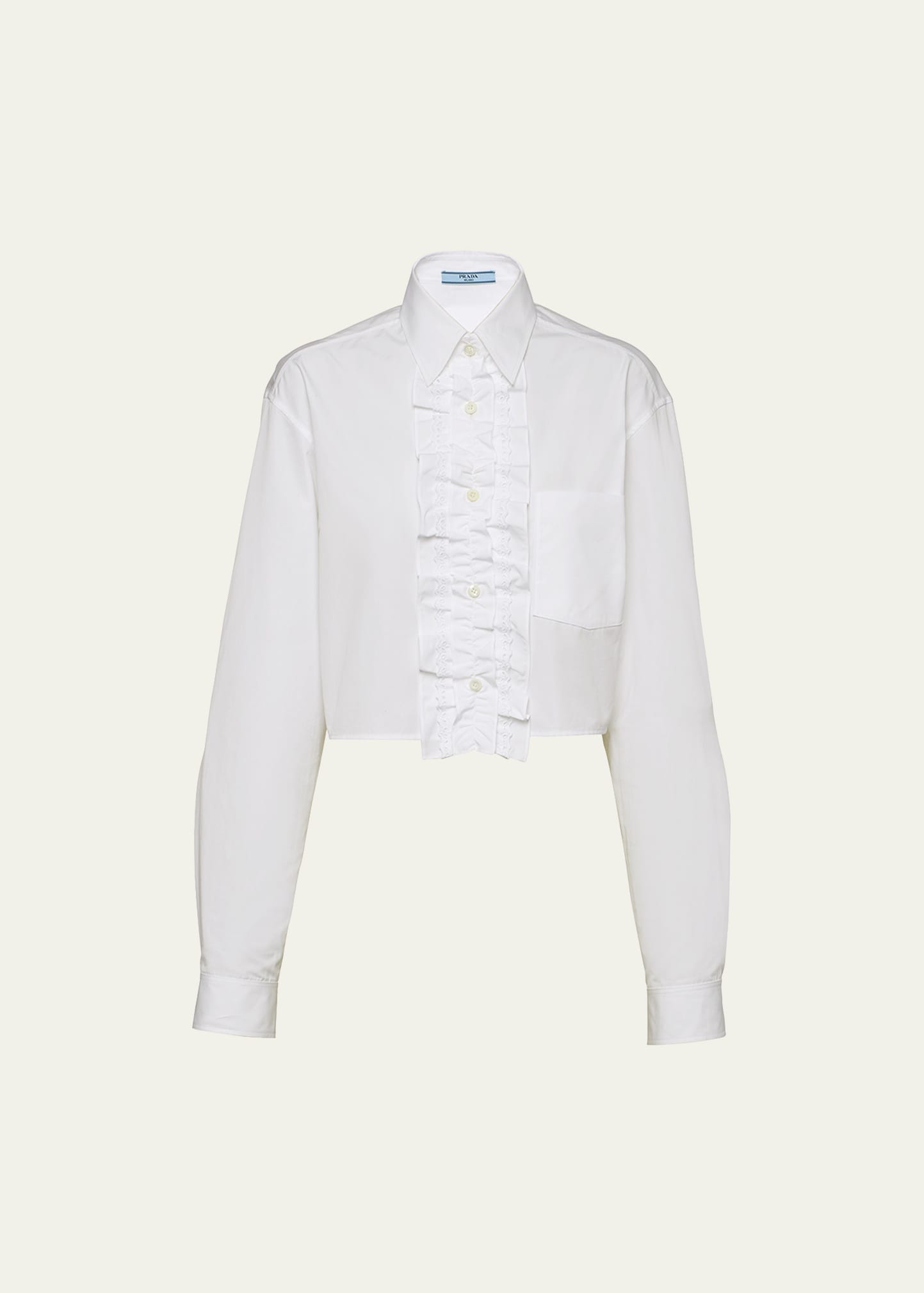 Prada Cropped Poplin Blouse with Detachable Ruffle Bib