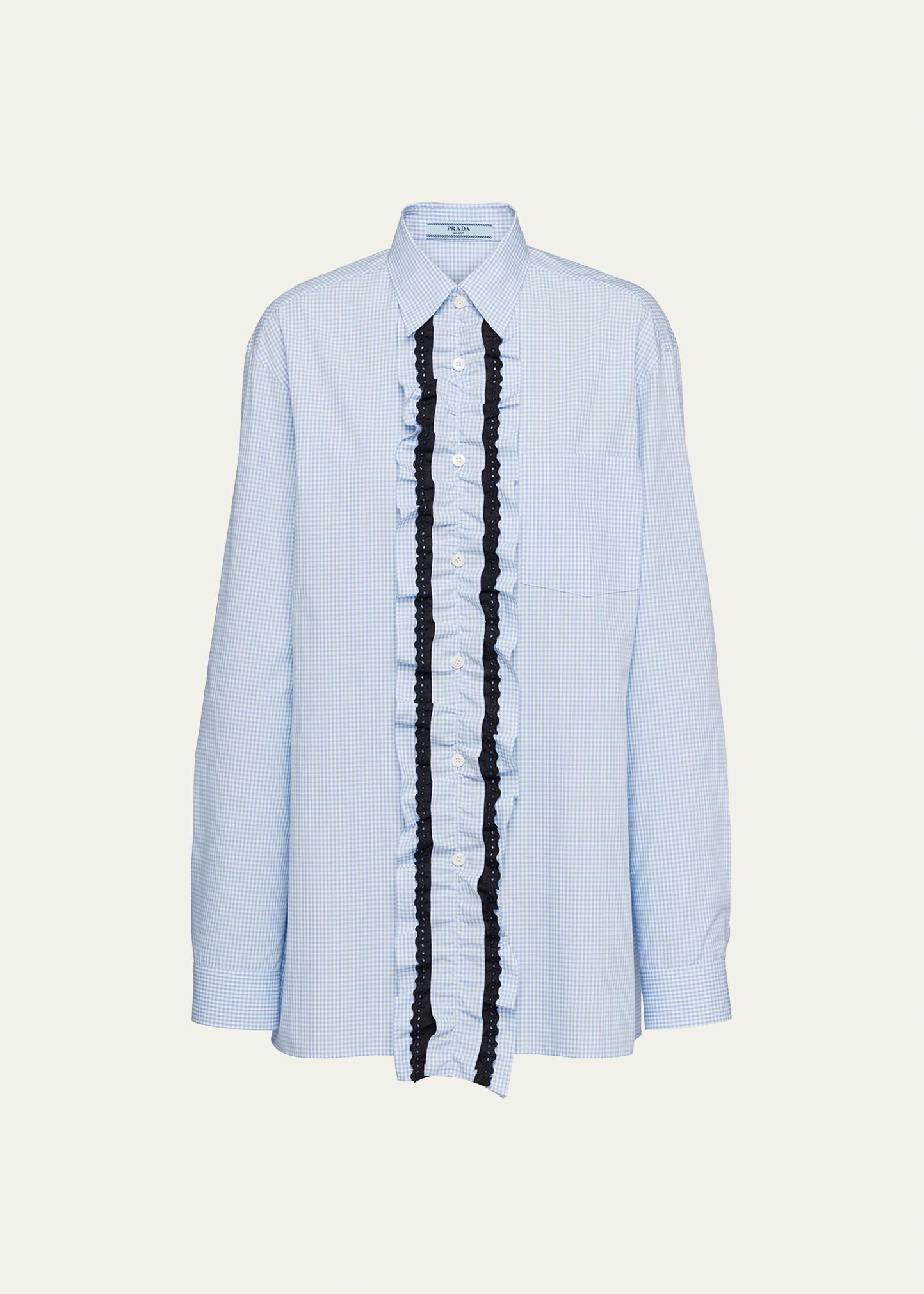 Prada Gingham Button-Front Shirt with Detachable Ruffle - Bergdorf 