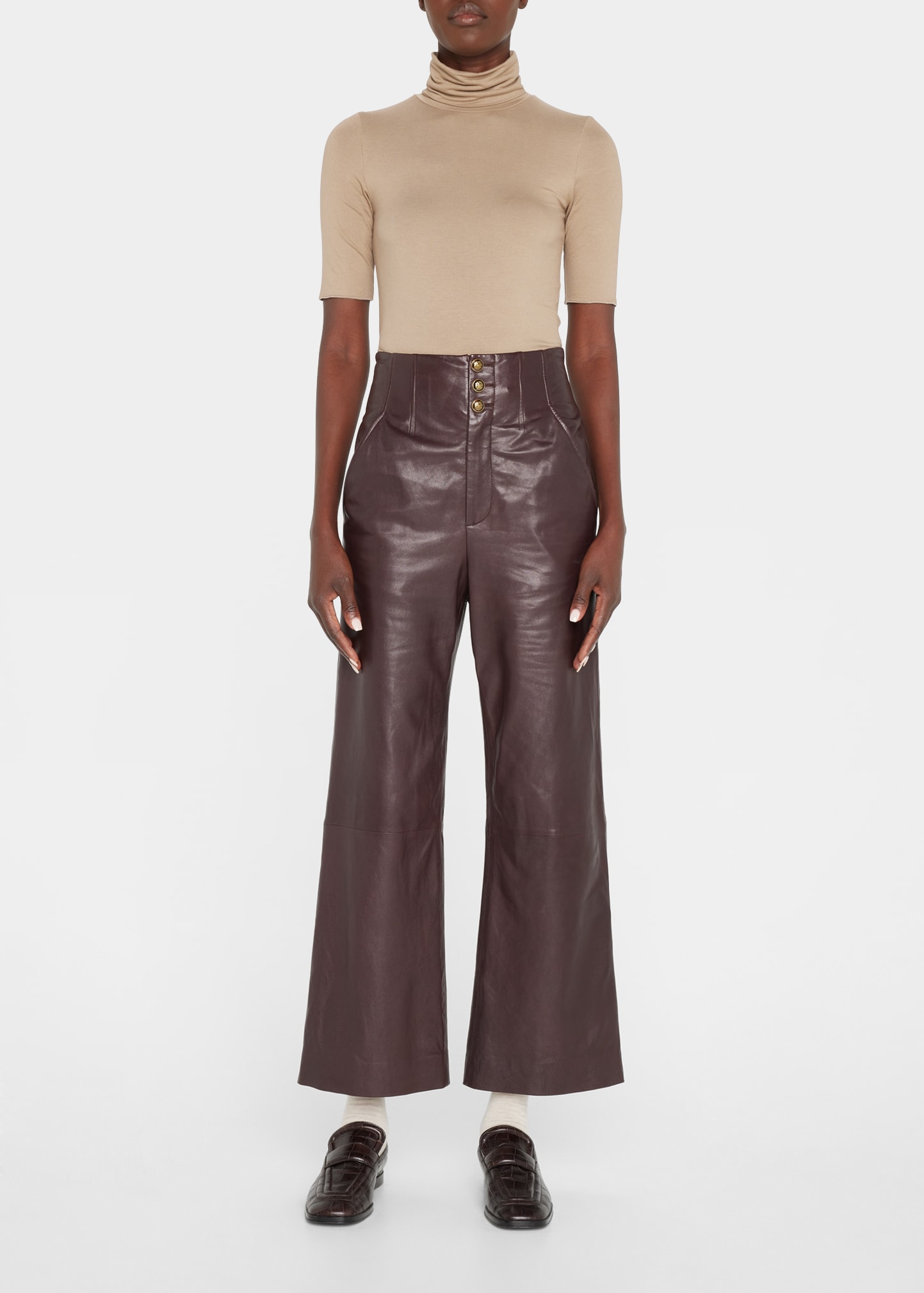 Veronica Beard Arcello High-Rise Wide Leather Ankle Pants