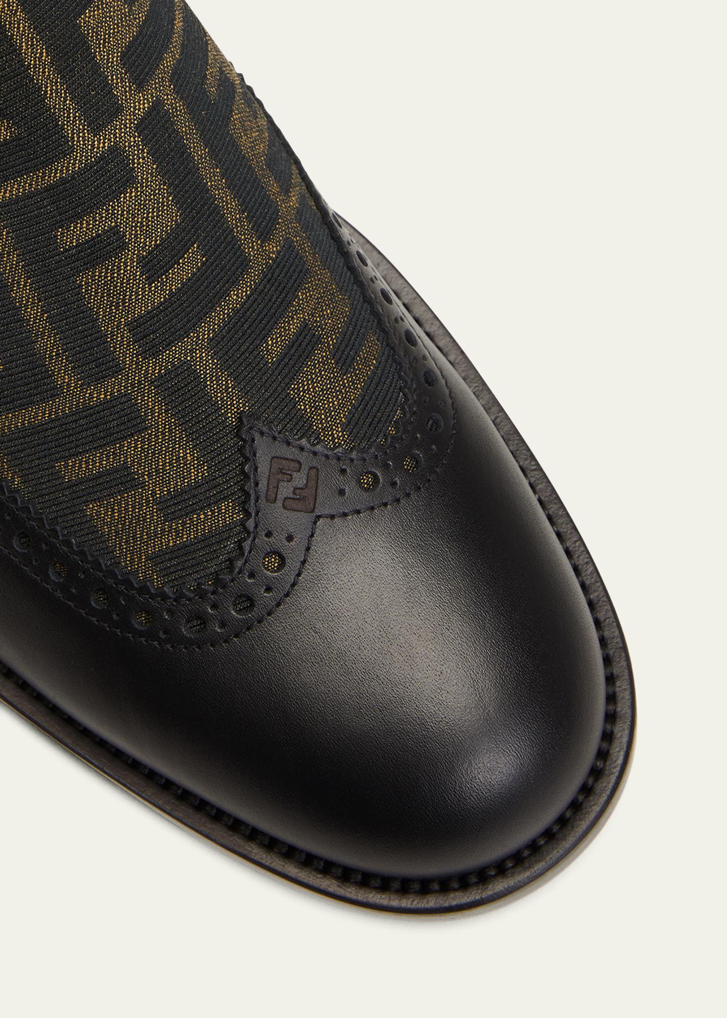 Fendi Stivaletto Monogram Pattern Leather Chelsea Men’s Ankle Boots Fendi Black Leather Chelsea Boots 11 – Wopsters Closet main image 4