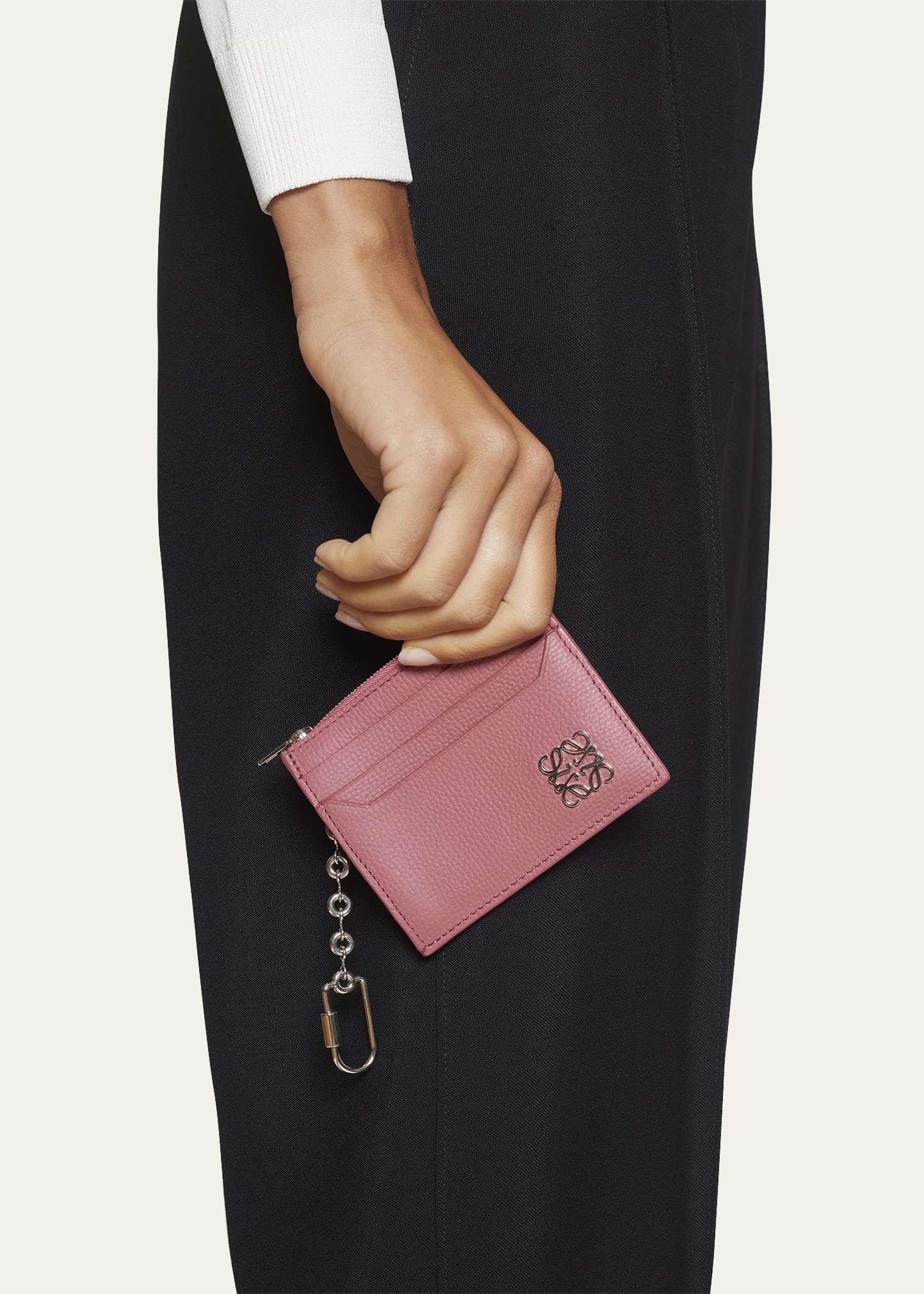 Loewe Anagram Square Card Case in Grained Leather with Keychain