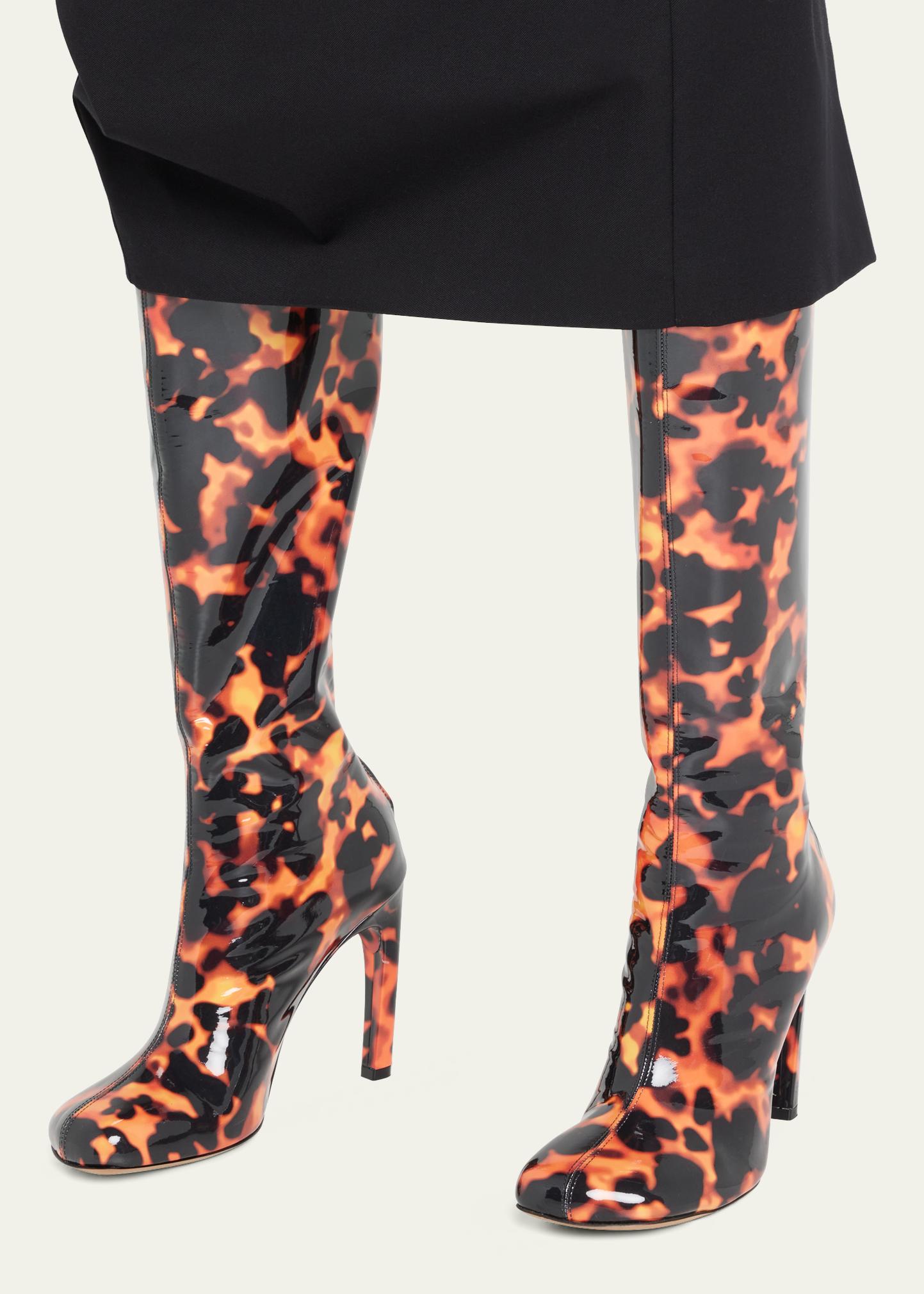 Dries Van Noten Tortoise Patent Stiletto Knee Boots - Bergdorf Goodman