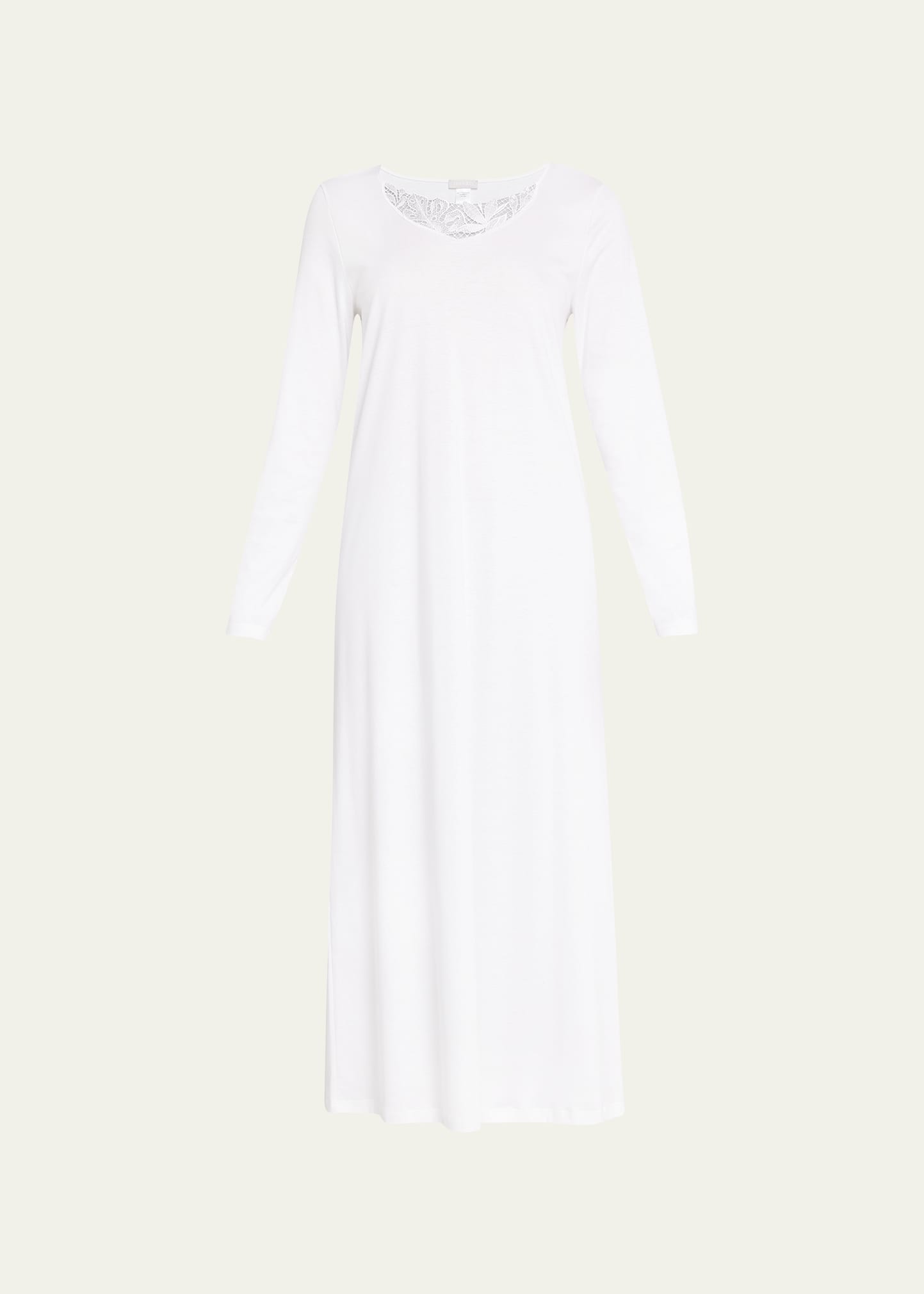 Hanro Zelda Long-Sleeve Lace-Trim Nightgown